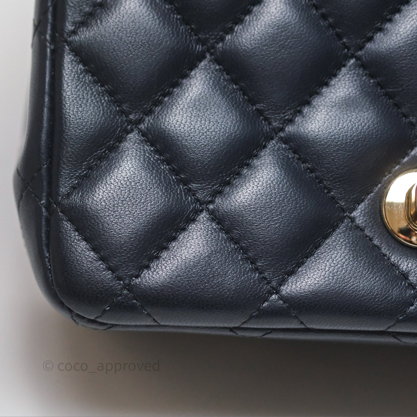Chanel Mini Square Flap Quilted Navy Lambskin Gold Hardware