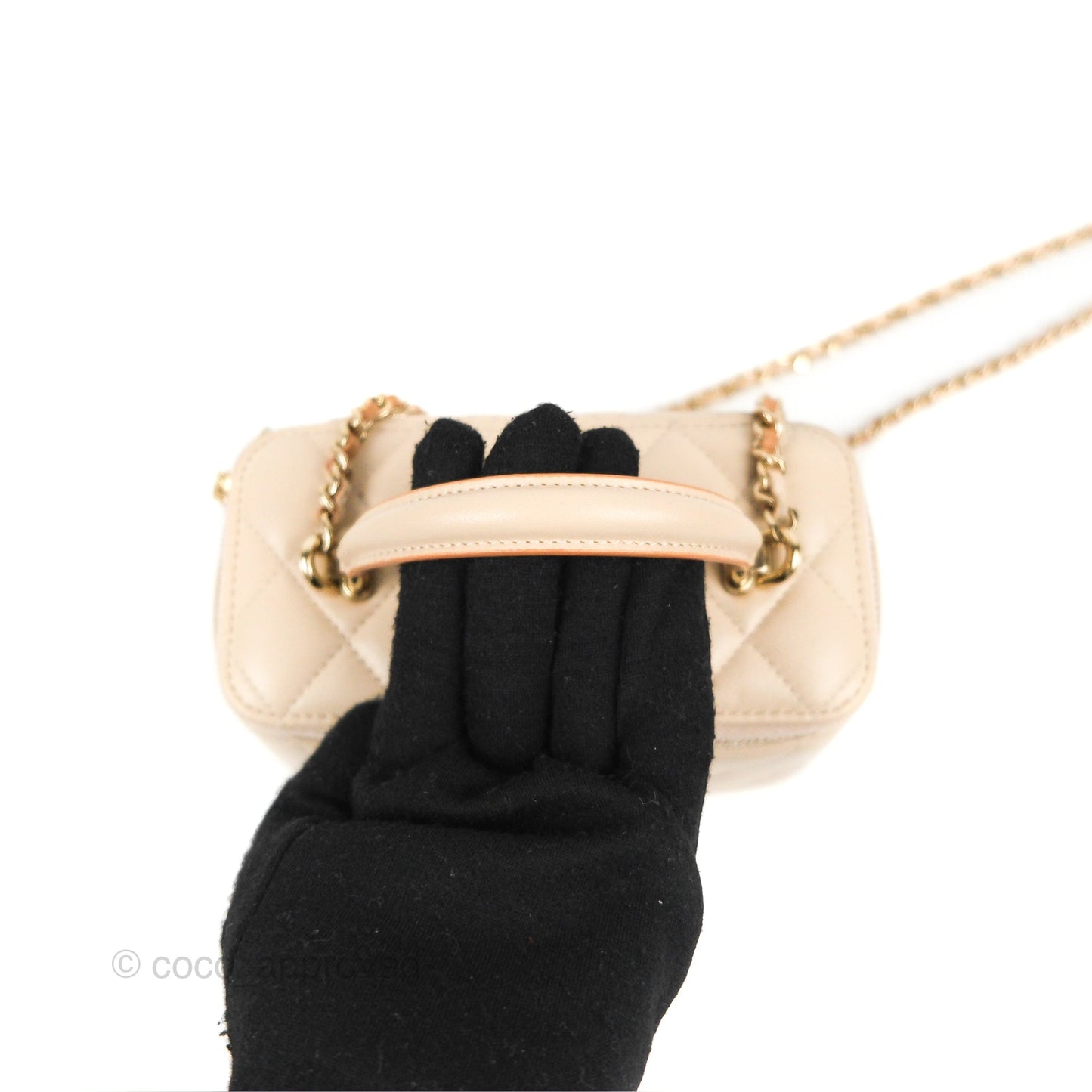 Chanel Vanity Rectangular Top Handle Ecru/Beige Lambskin Gold Hardware 23P