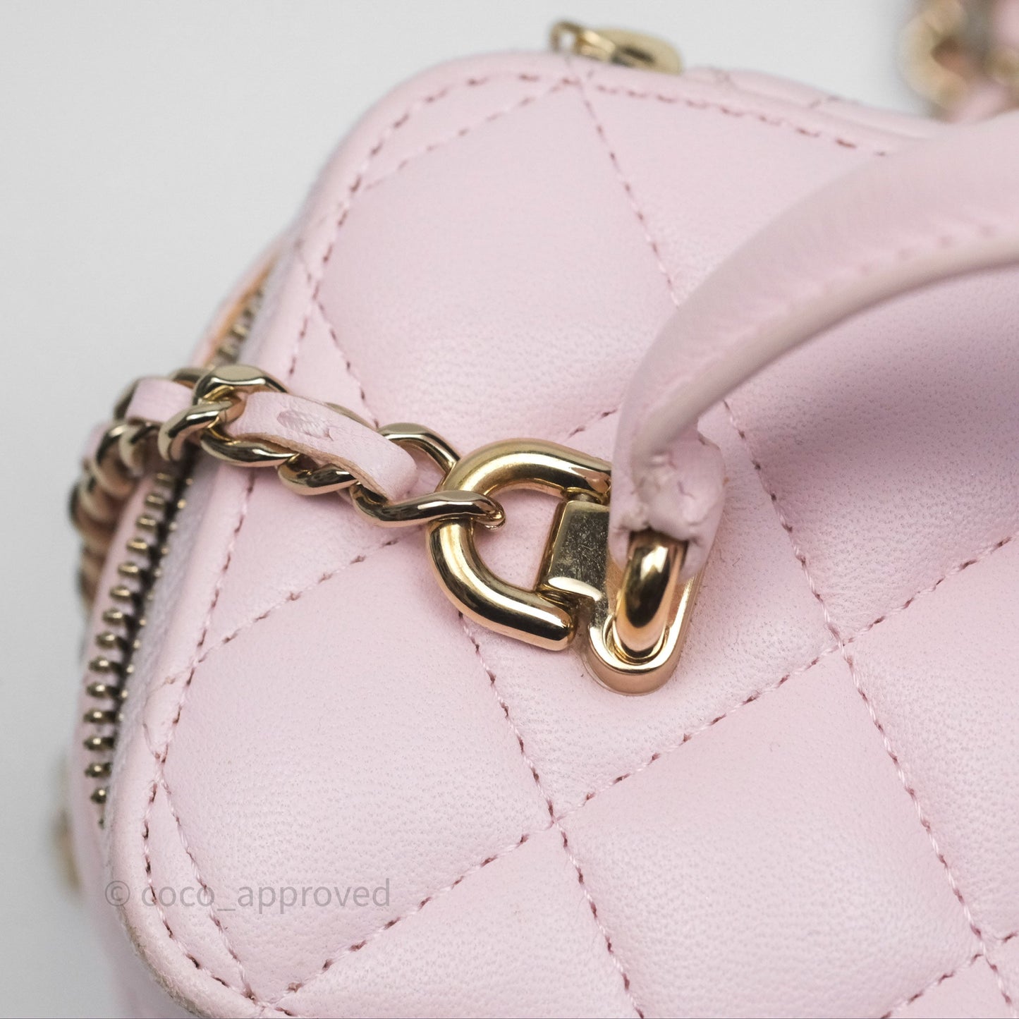 Chanel Vanity Rectangular Top Handle Light Pink Lambskin Gold Hardware