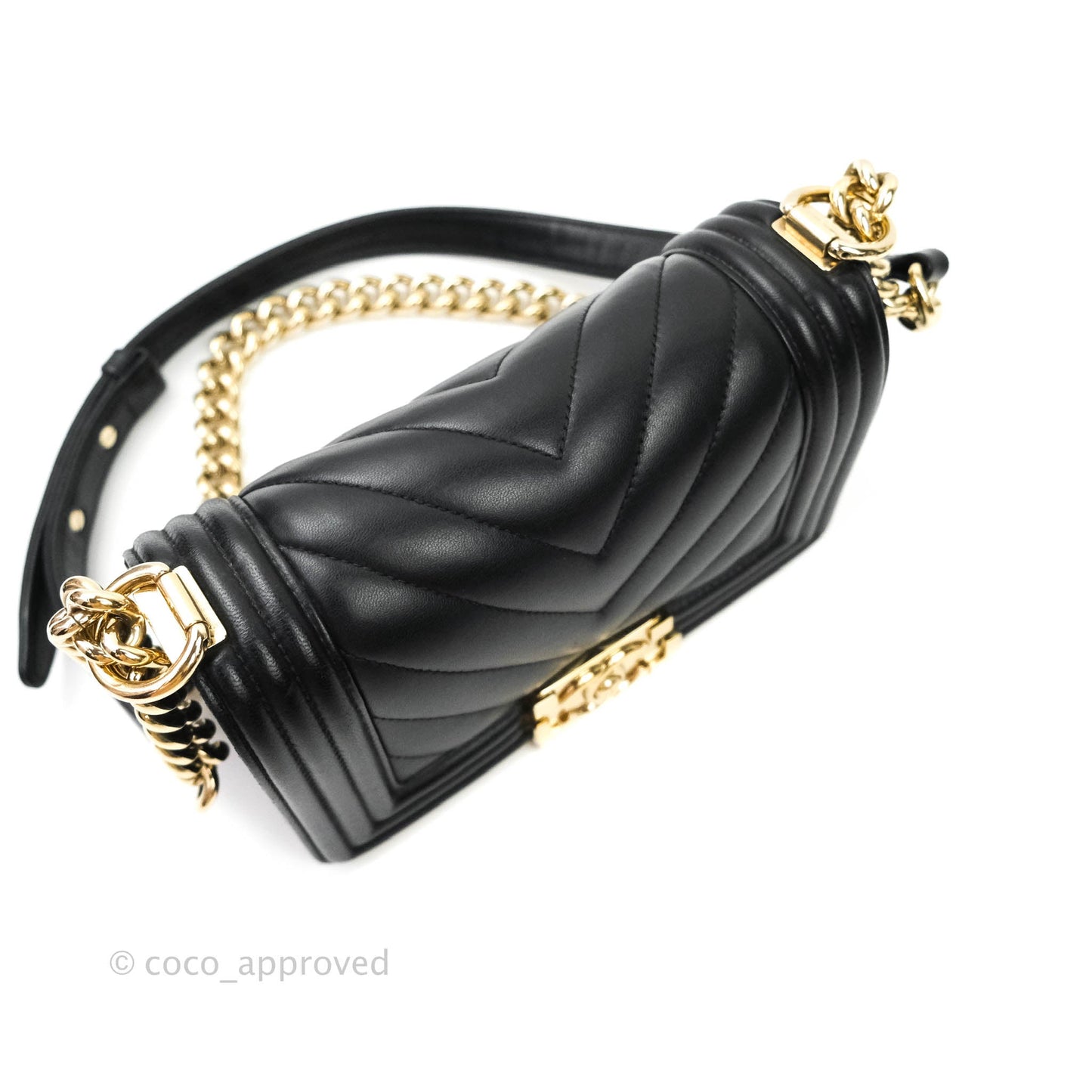 Chanel Small Boy Chevron Black Lambskin Gold Hardware