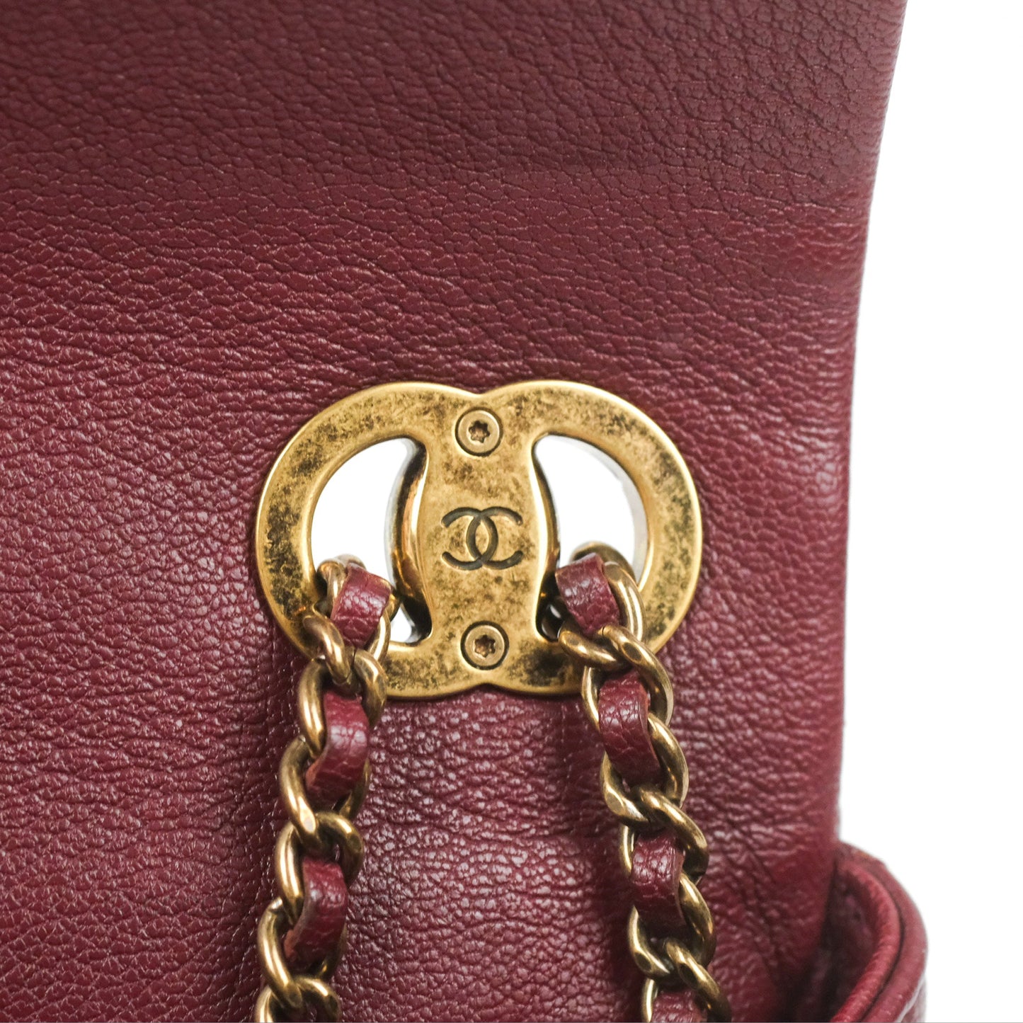 Chanel Quilted CC Eyelet Flap Burgundy Patent Goatskin Antique Gold Hardware