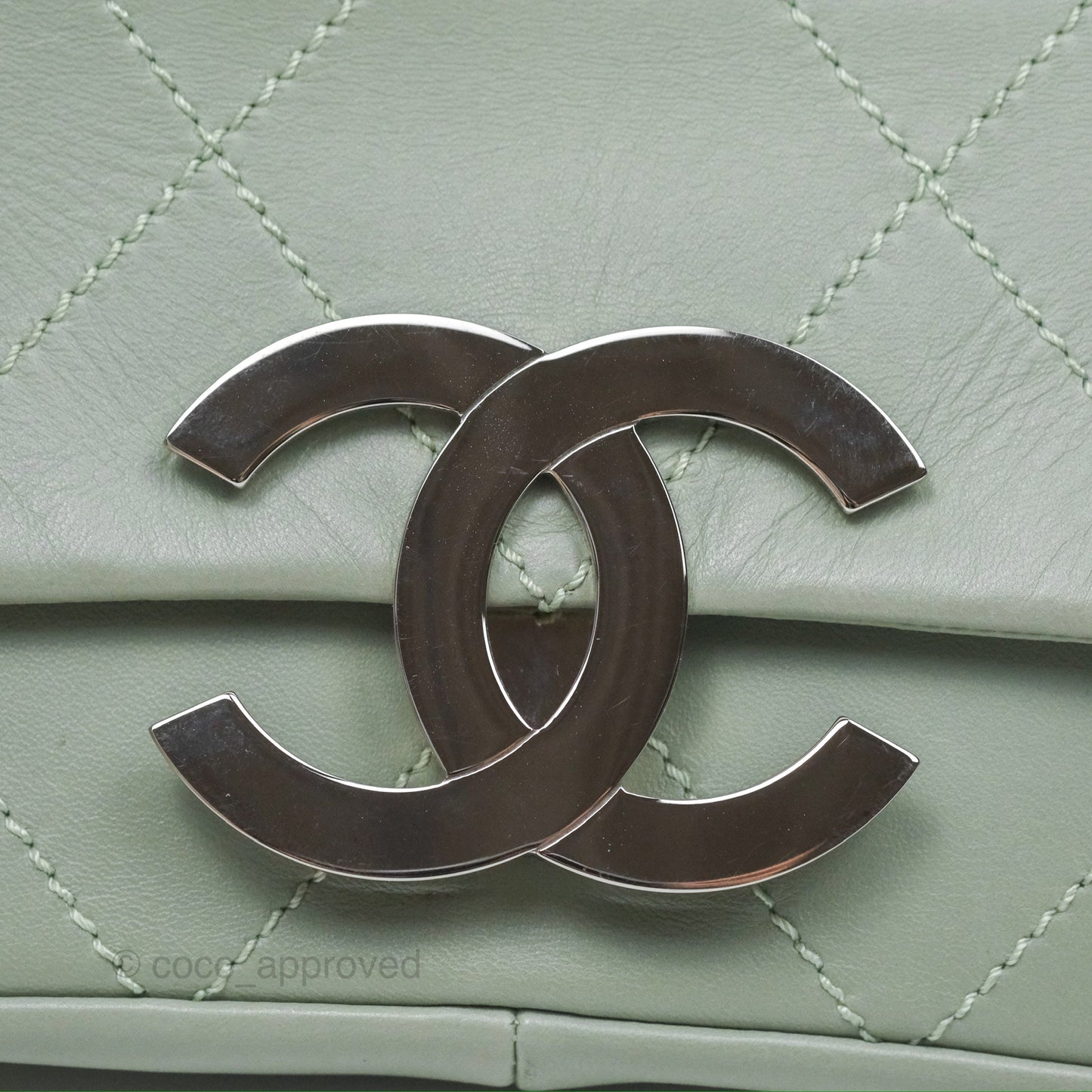 Chanel CC East West Flap Bag Lambskin Mint Green Silver Hardware