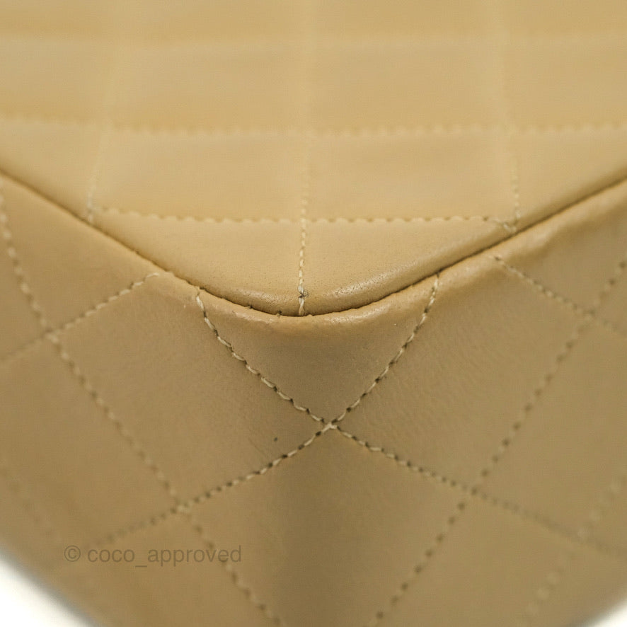 Chanel Vintage Square Flap Bag Beige Lambskin 24K Gold Hardware