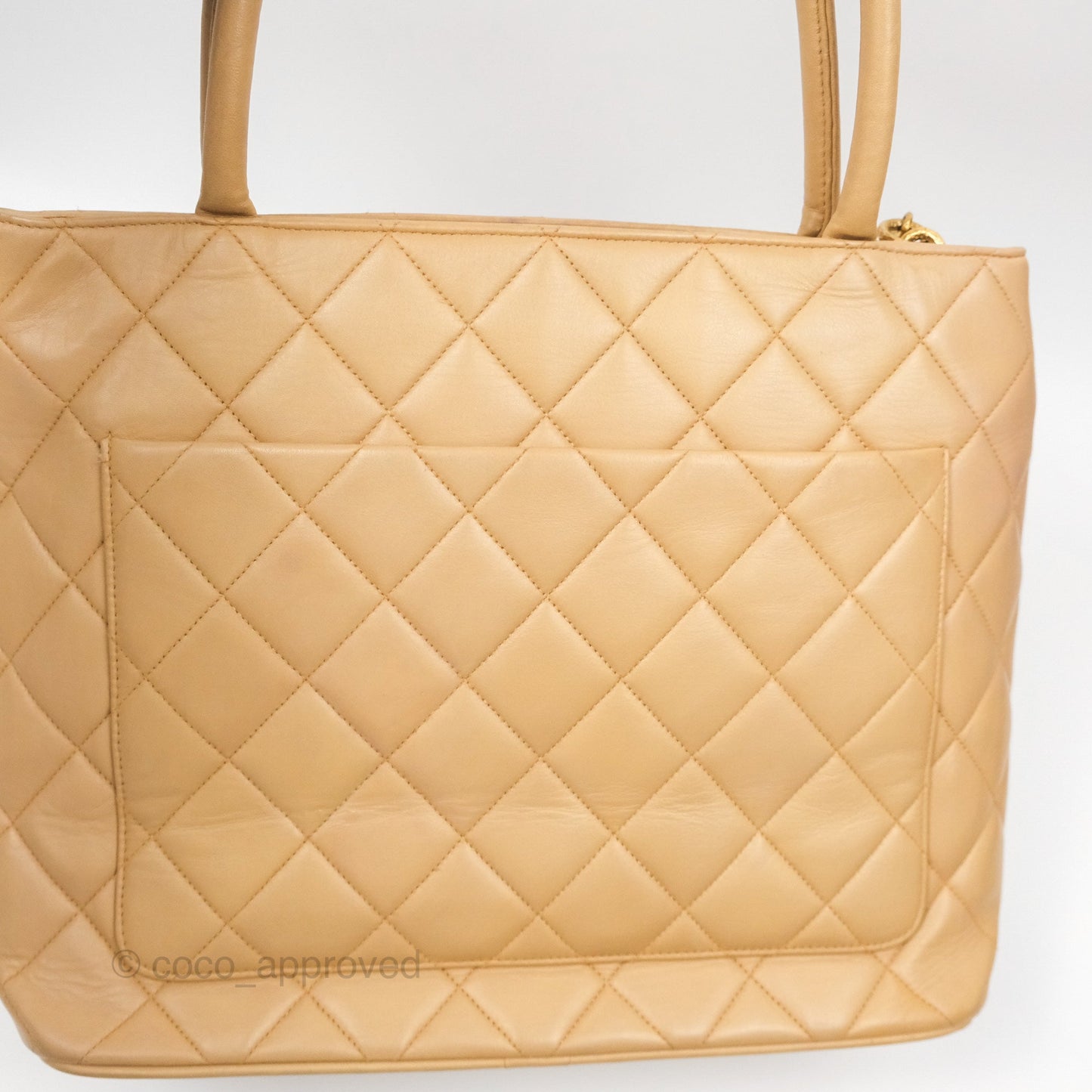 Chanel Vintage Medallion CC Beige Lambskin Tote Bag Gold Hardware