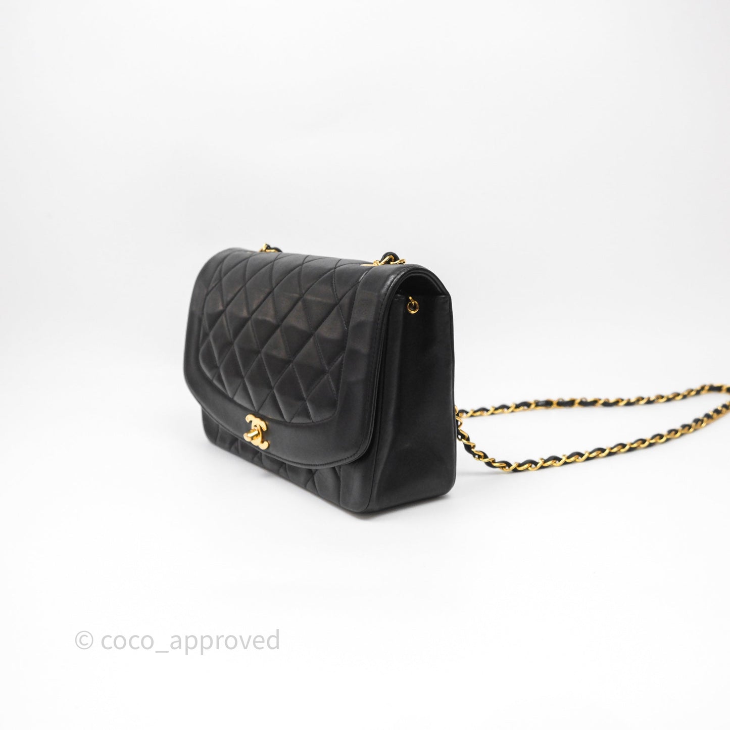 Chanel Vintage Medium Classic Diana Flap Bag Black Lambskin 24K Gold Hardware