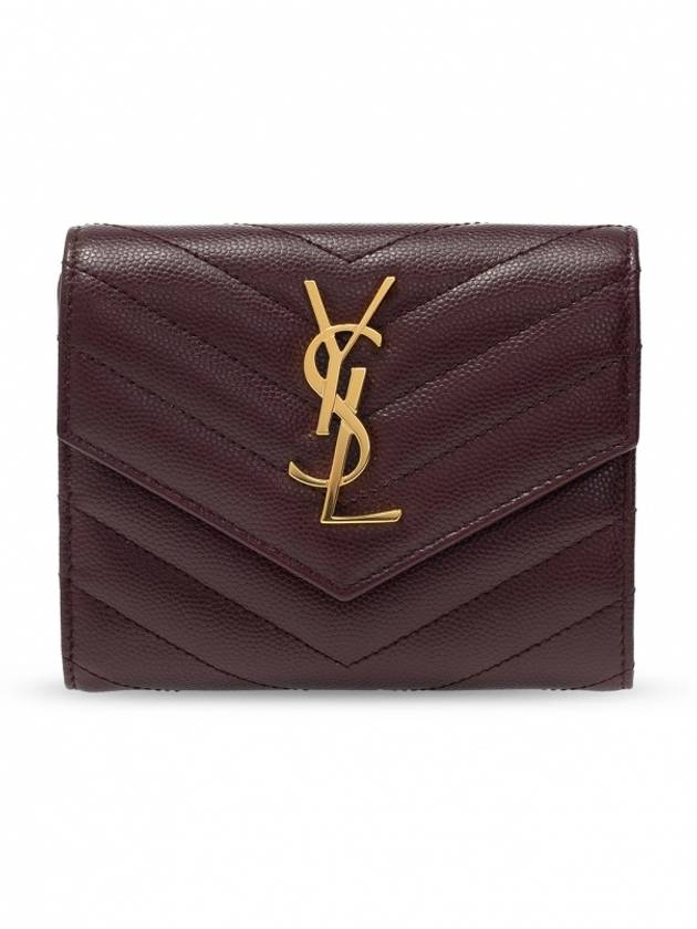 Luxury Saint Laurent Matelasse Monogram Quilting Flap Half Wallet Red
