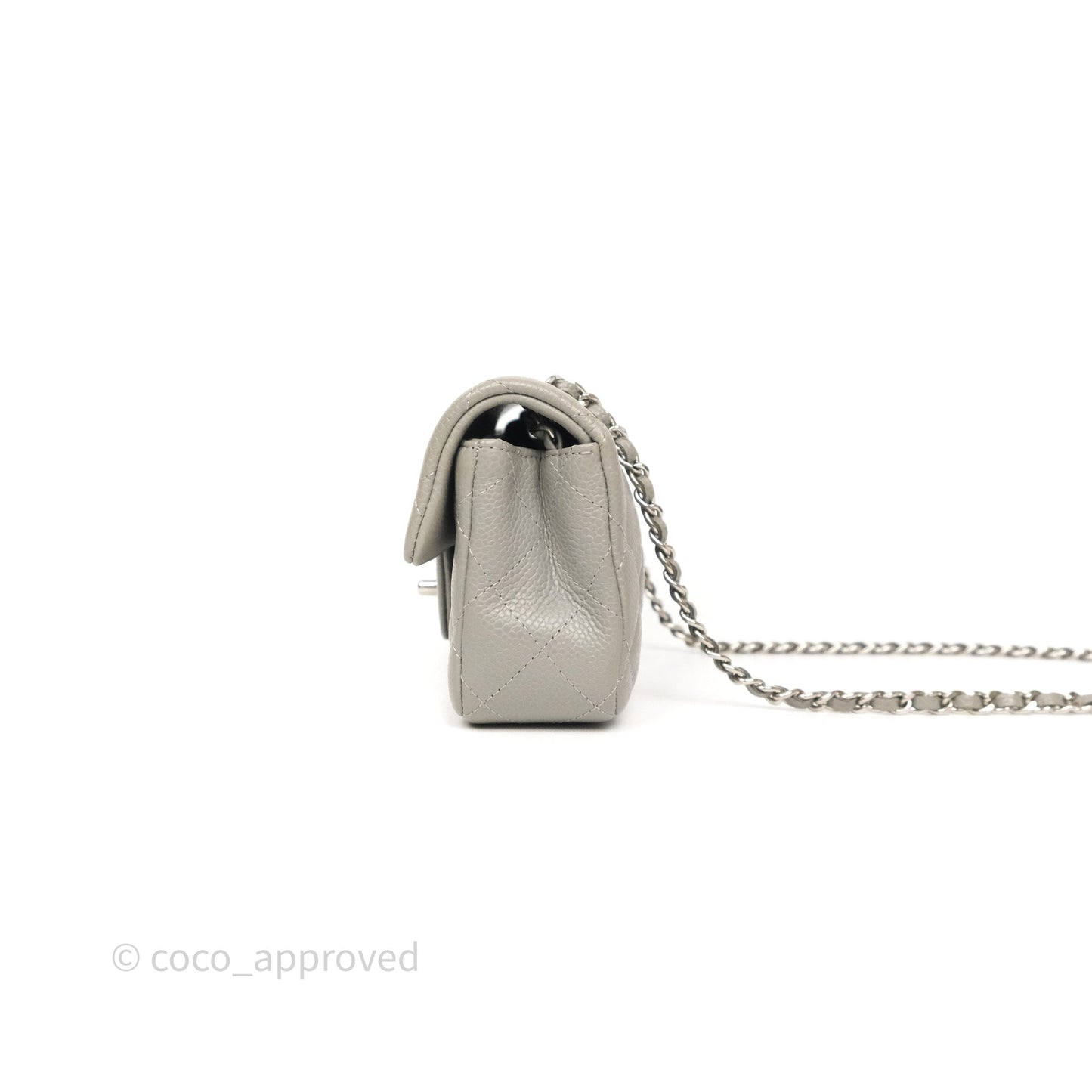 Chanel Extra Mini Rectangular Flap Quilted Light Grey Caviar Silver Hardware