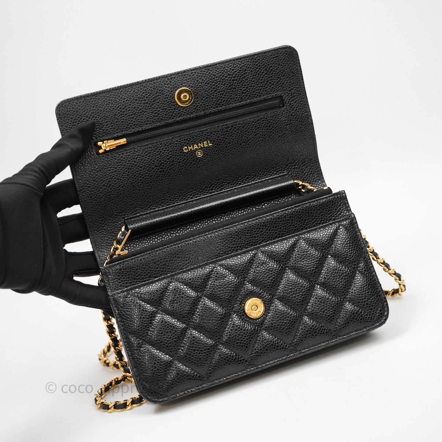 Chanel Quilted WOC Black Caviar Gold Hardware