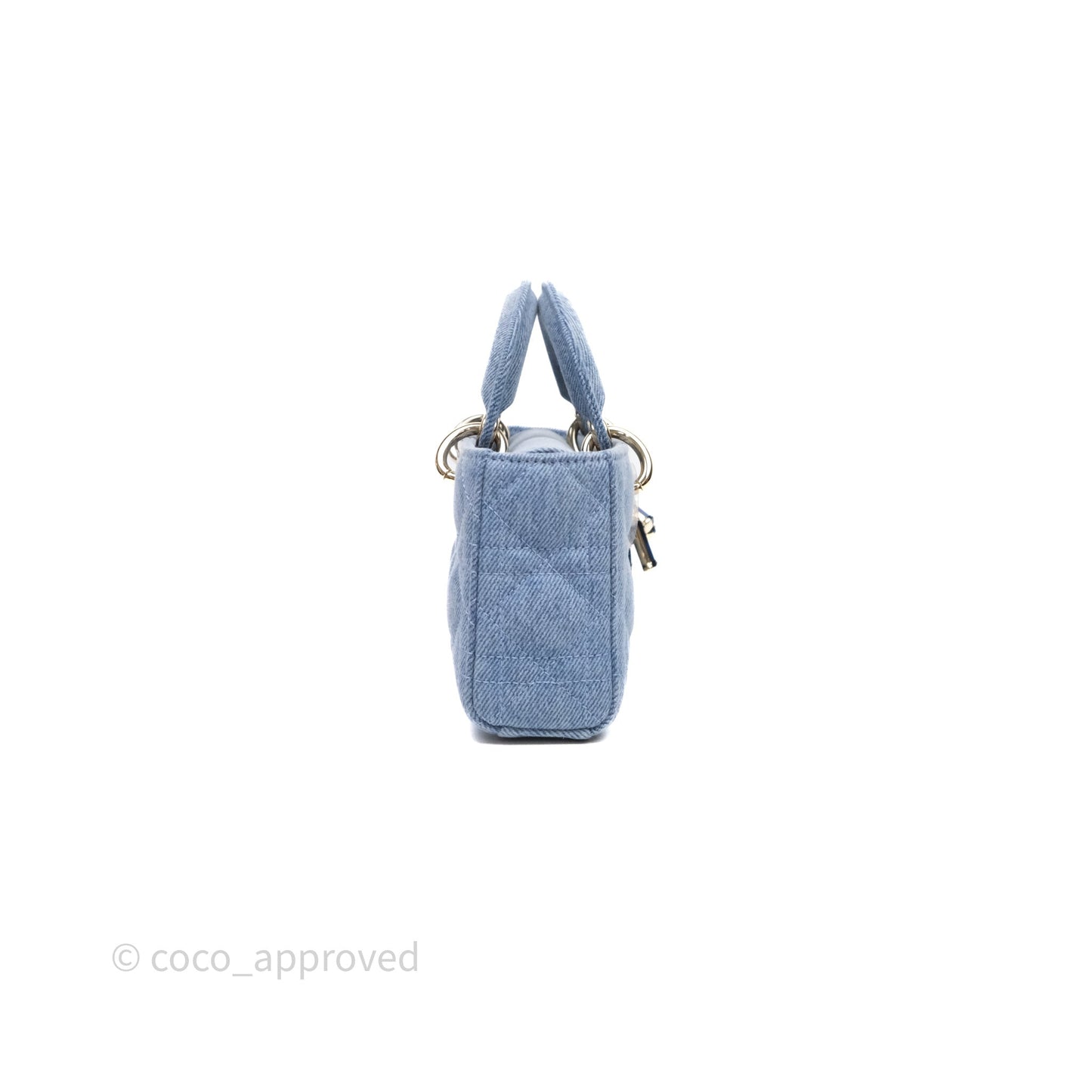 Christian Dior Small Lady D-Joy Bag Washed Blue Denim Cannage Gold Hardware