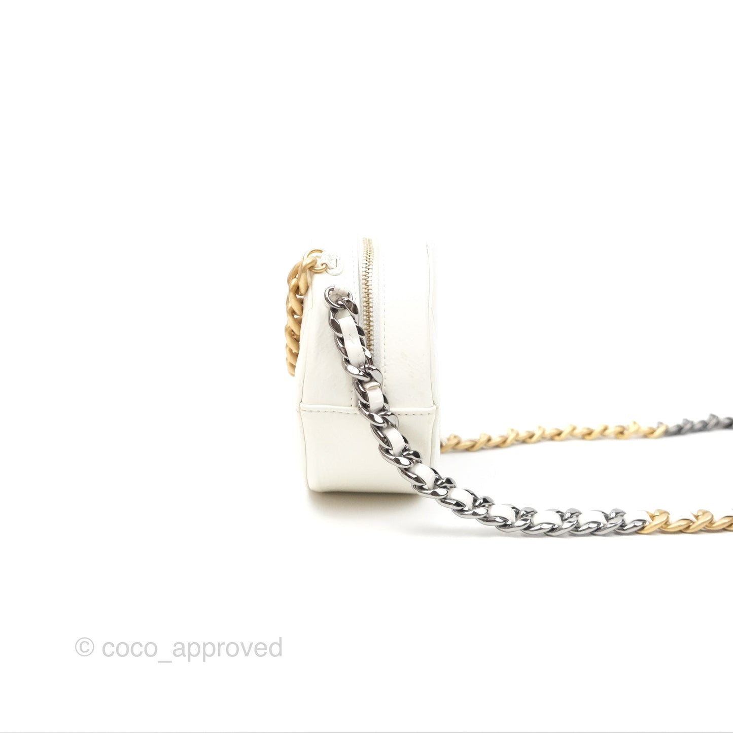 Chanel 19 Round Clutch With Chain White Glazed Calfskin Mixed Hardware