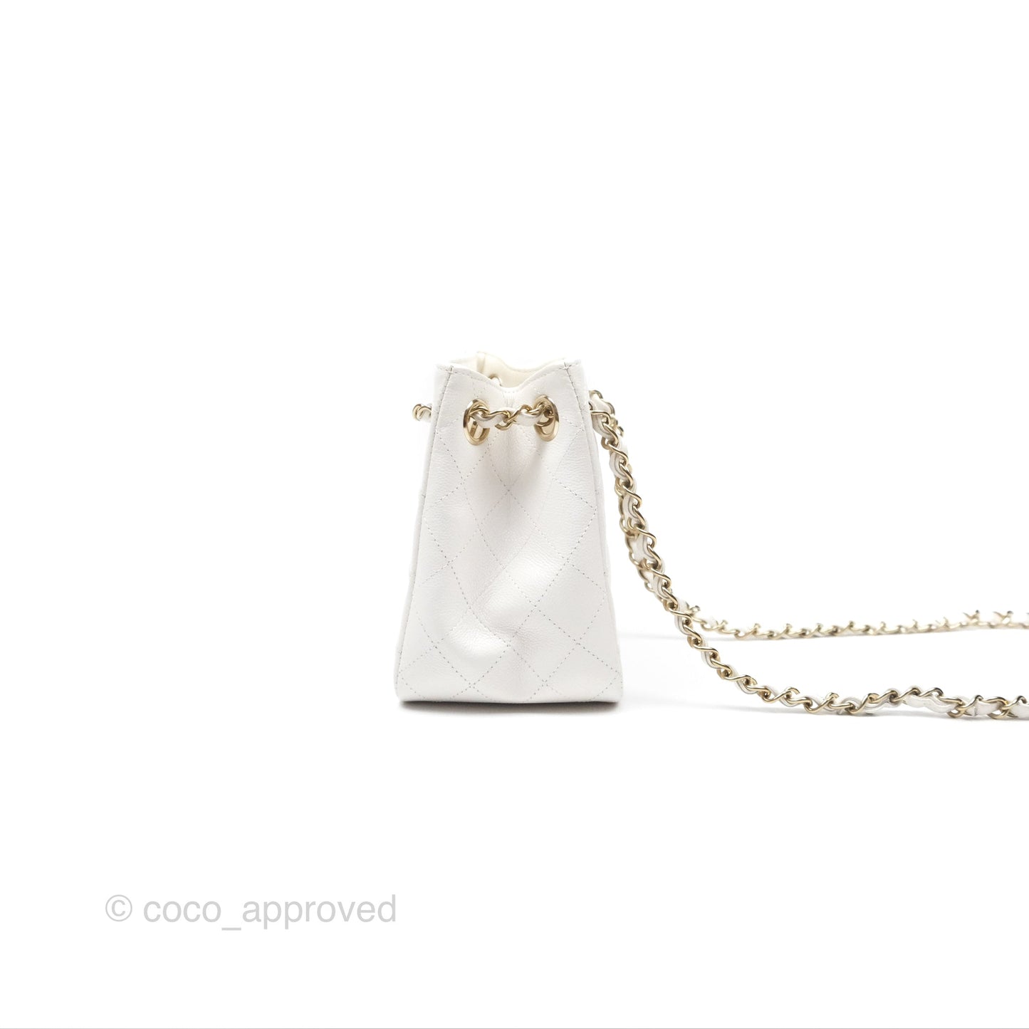 Chanel Mini Bucket Tote White Caviar Gold Hardware 22S