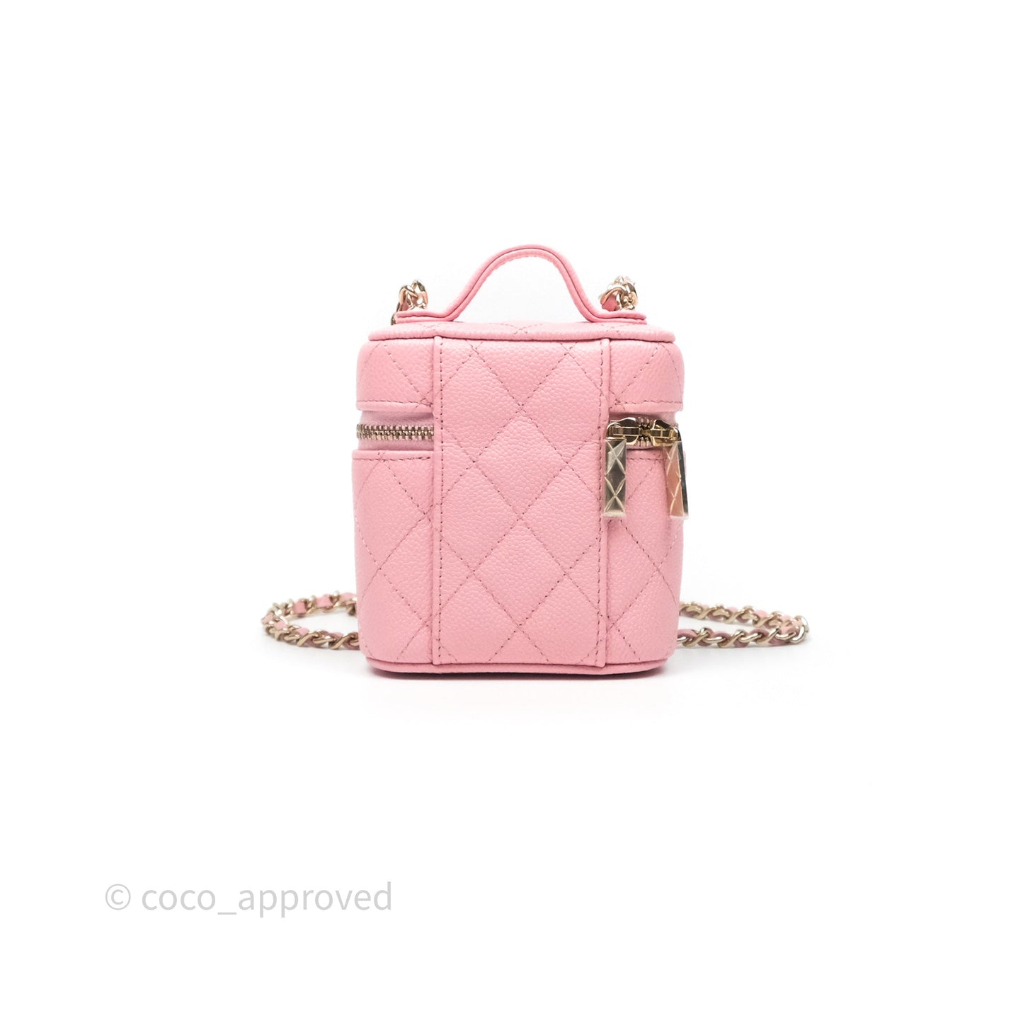Chanel Quilted Mini Handle With Care Vanity Case With Chain Pink Caviar Gold Hardware