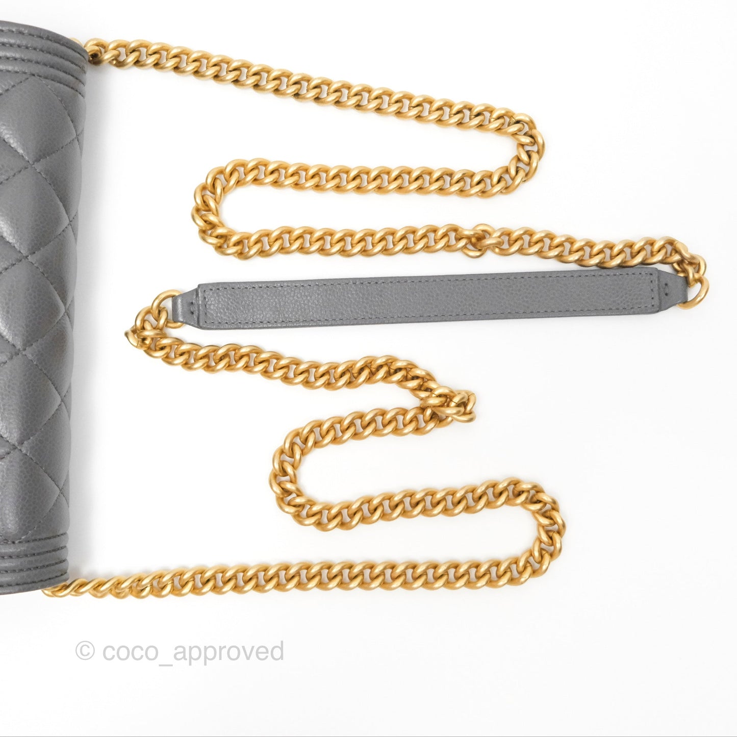 Chanel Quilted Boy Wallet on Chain WOC Grey Caviar Aged Gold Hardware
