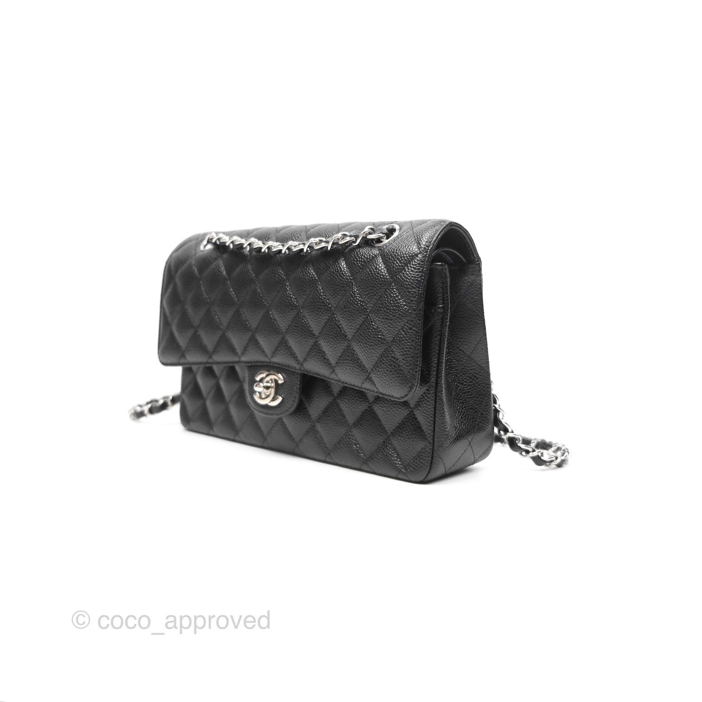 Chanel Classic M/L Medium Flap Quilted Black Caviar Silver Hardware