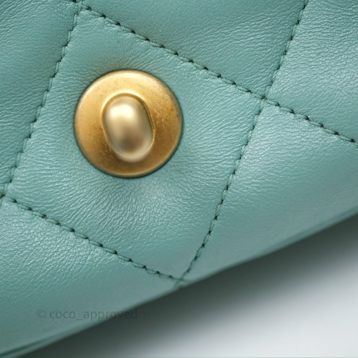 Chanel Quilted Small Circular Handle Bag Mint Green Aged Gold Hardware