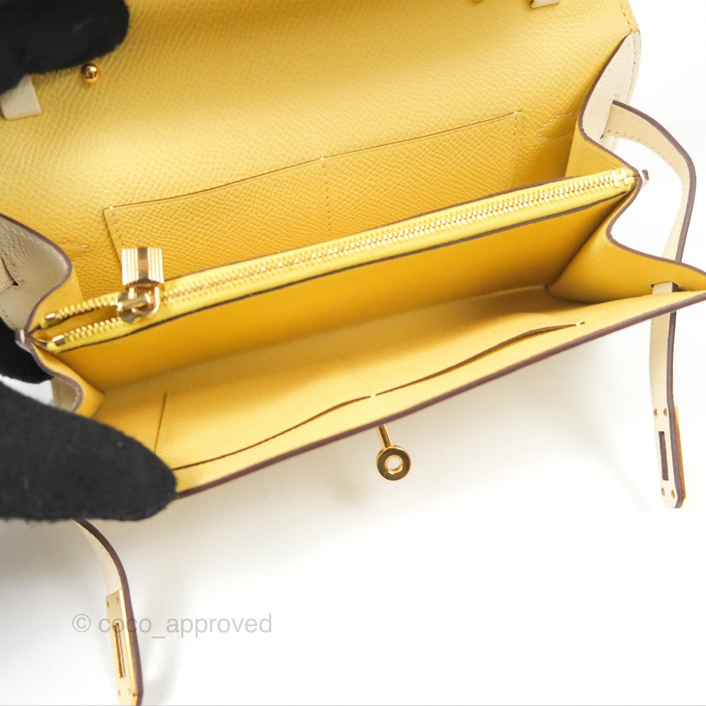 Hermès Kelly To Go Wallet Nata / Jaune Poussin Epsom Gold Hardware