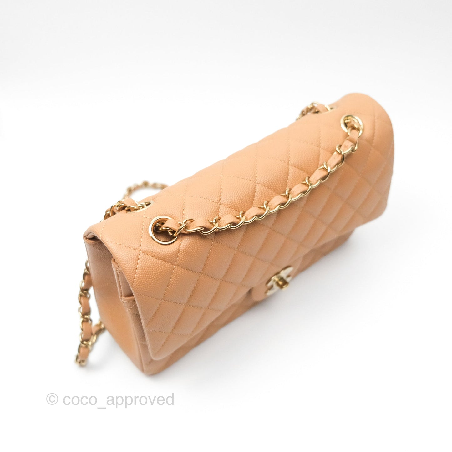 Chanel Classic M/L Medium Flap Quilted Beige Caviar Gold Hardware 23P
