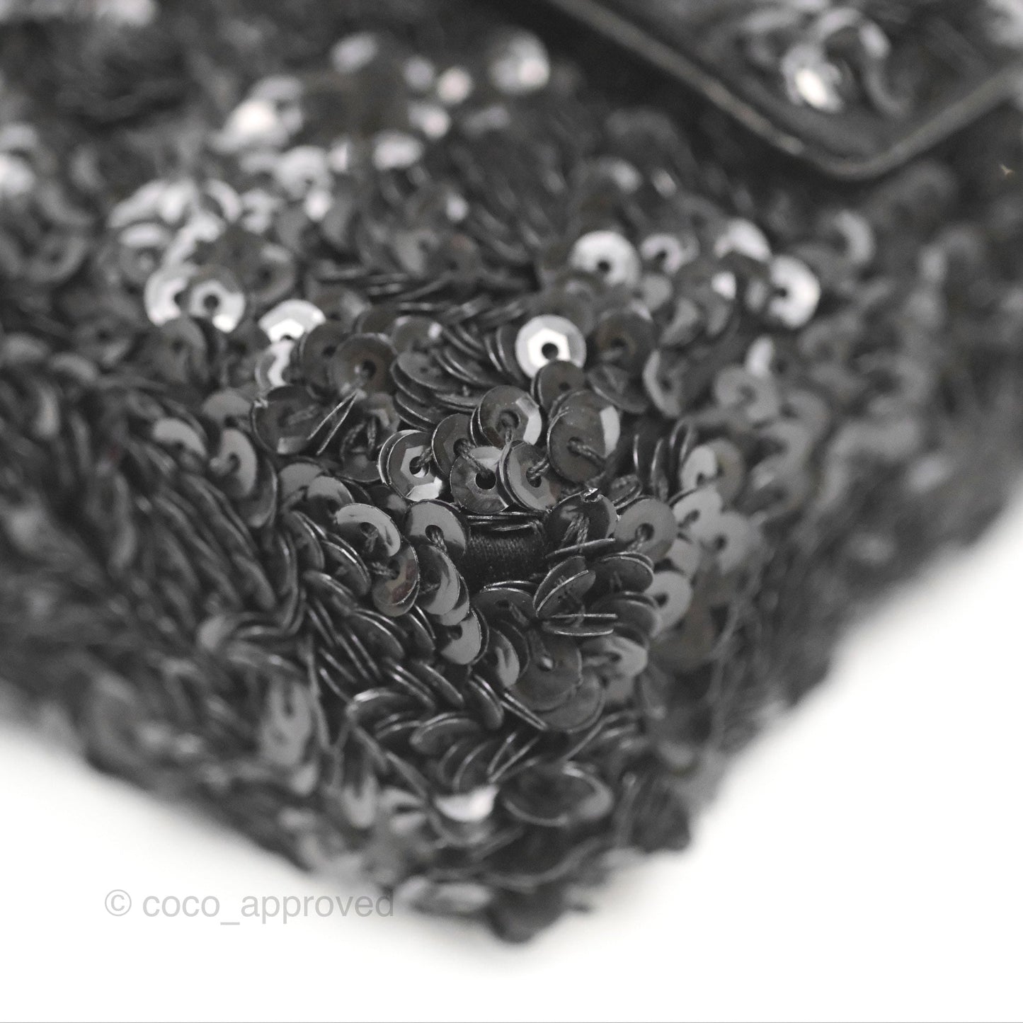 Chanel East West Flap Bag Black Sequin Dark Silver Hardware