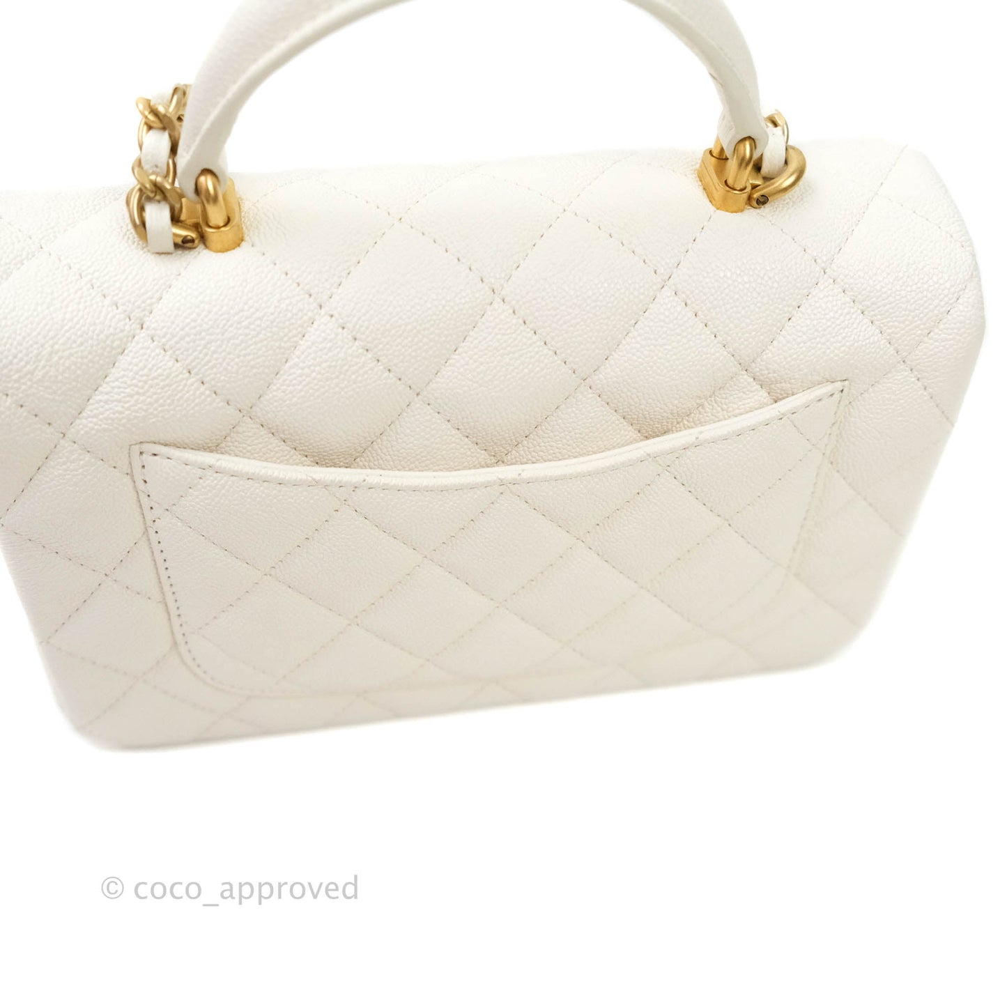 Chanel Top Handle Mini Rectangular Flap Bag White Caviar Aged Gold Hardware