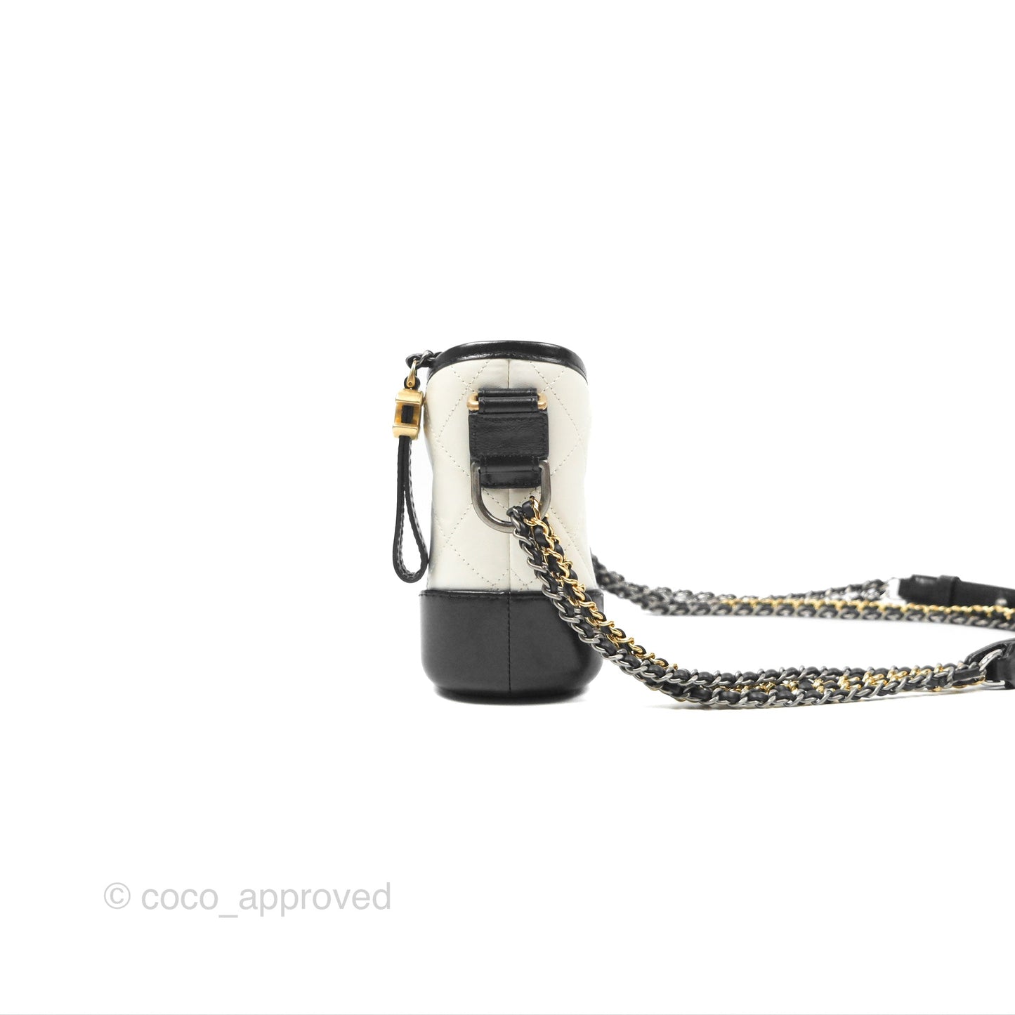 Chanel Small Gabrielle Hobo Quilted Black White Aged Calfskin