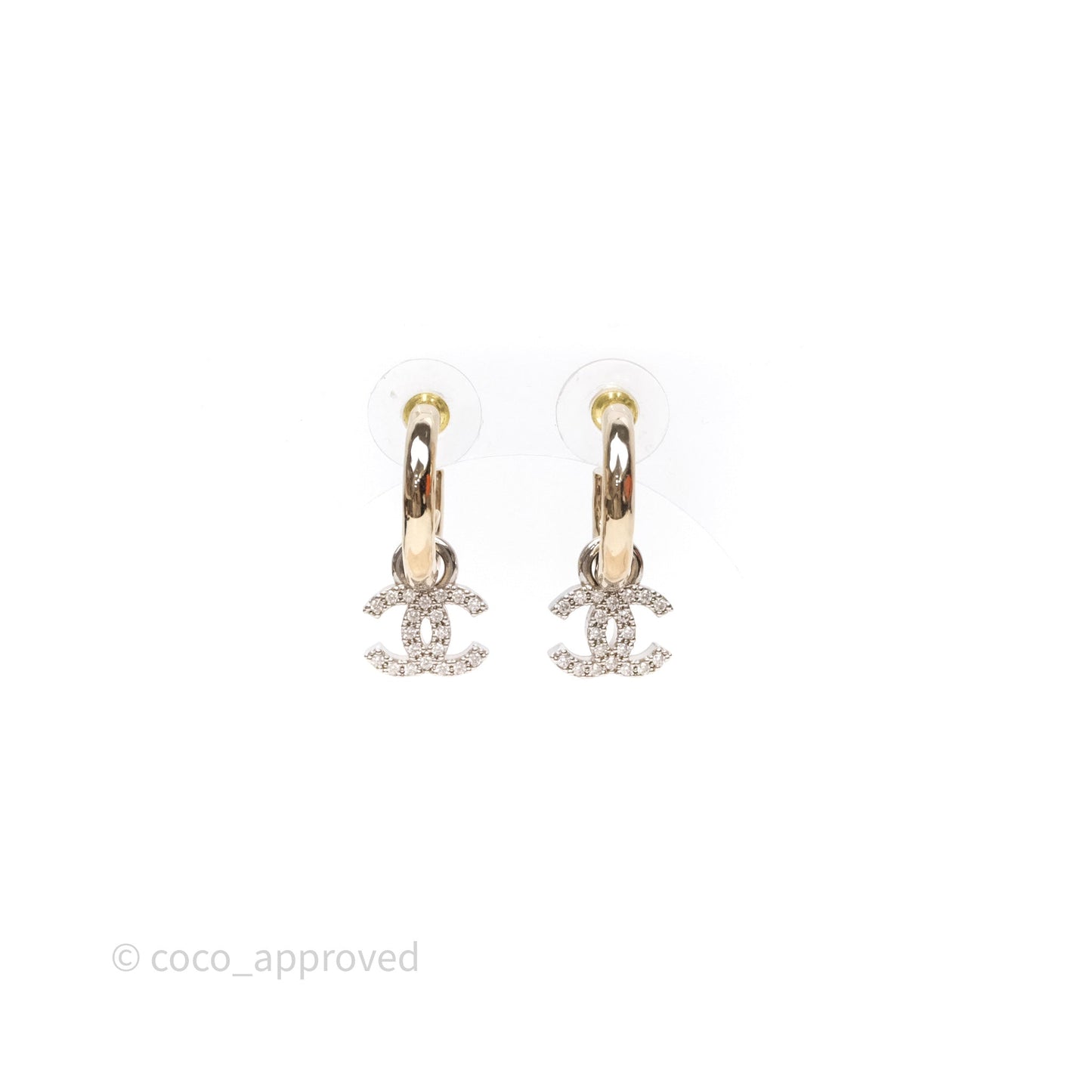 Chanel CC Hoop Logo Crystals Gold Earrings 22S