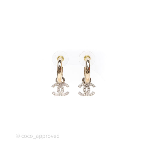Chanel CC Hoop Logo Crystals Gold Earrings 22S