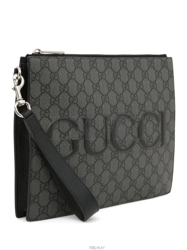 Luxury Gucci Trending 2025 GG Supreme Canvas Zipper Clutch Bag Gray Strap 768374