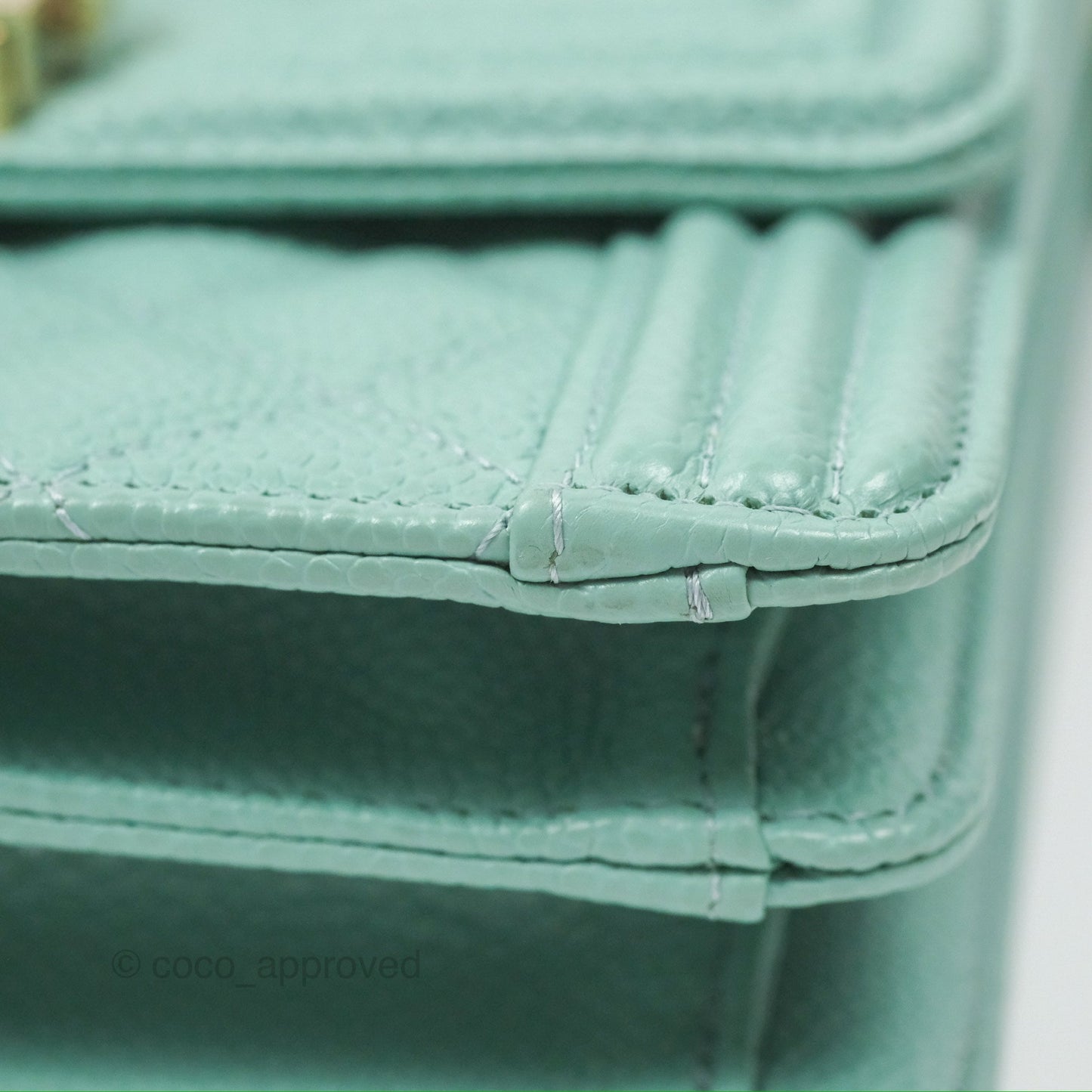 Chanel Quilted North South Boy Flap Tiffany Green Caviar Gold Hardware