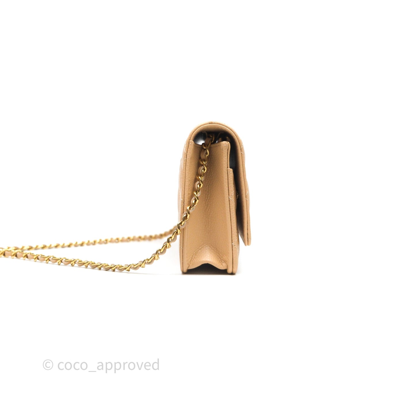 Chanel Quilted Classic Wallet on Chain WOC Beige Caviar Gold Hardware