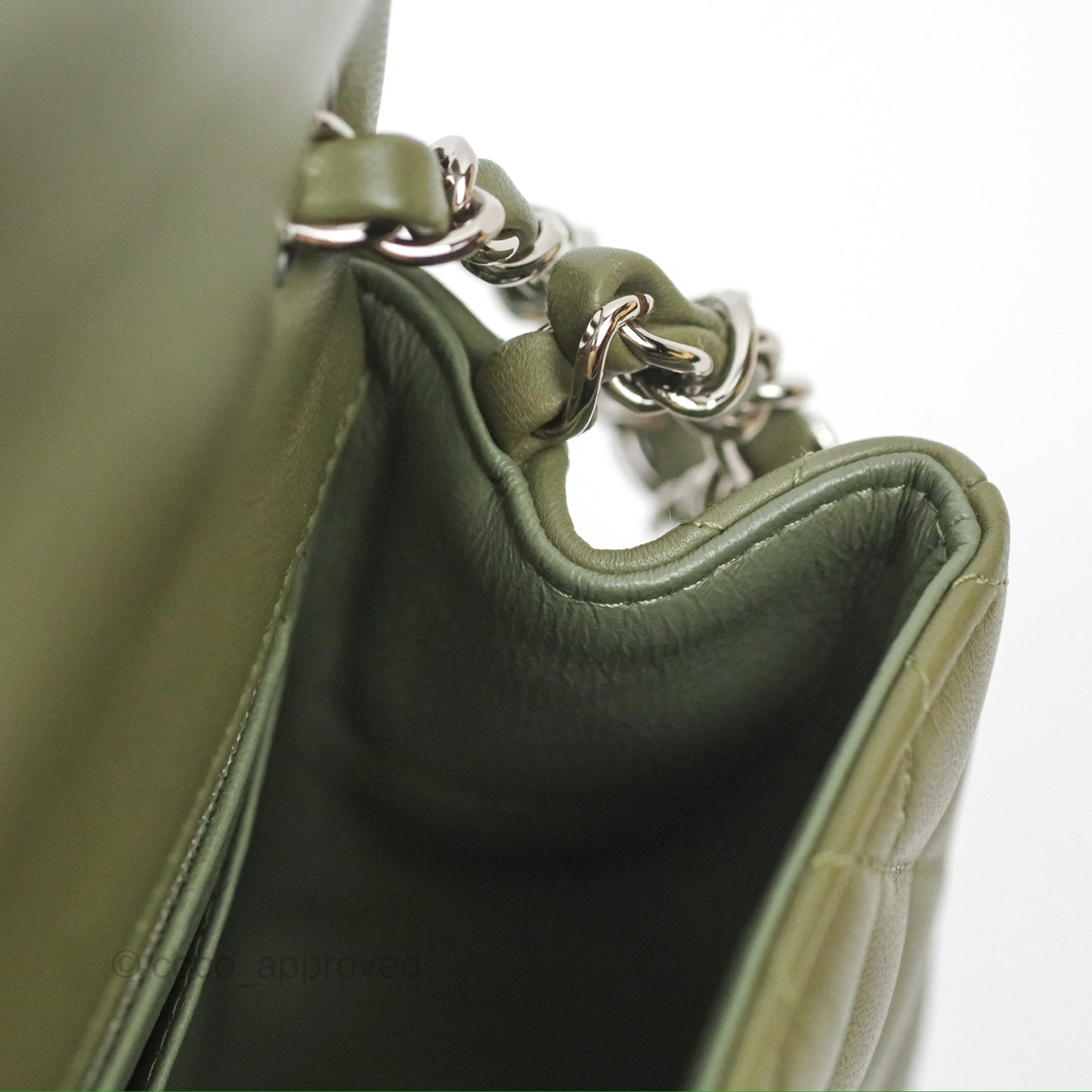 Chanel Mini Square Quilted Olive Green Lambskin Silver Hardware
