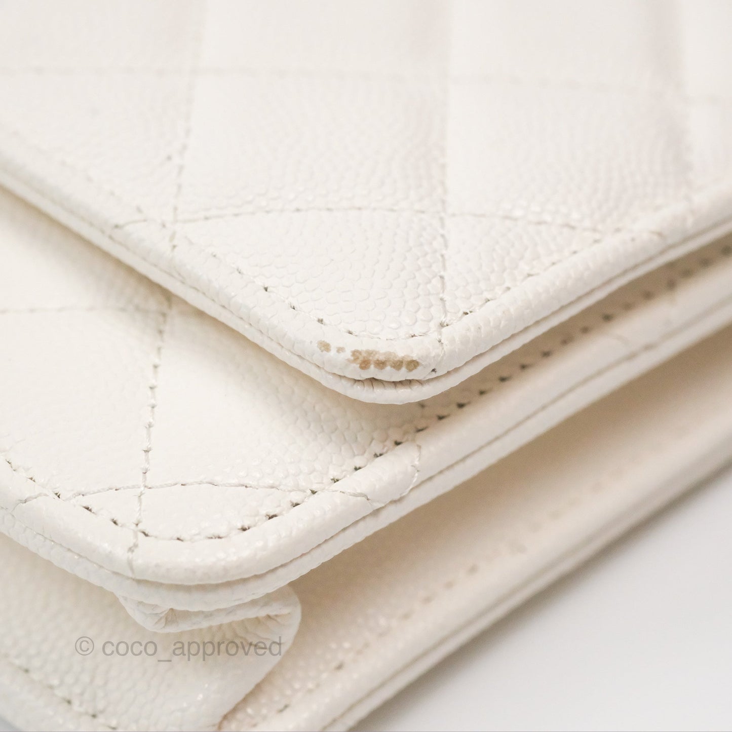 Chanel Quilted Wallet On Chain WOC With Charms White Caviar Gold Hardware