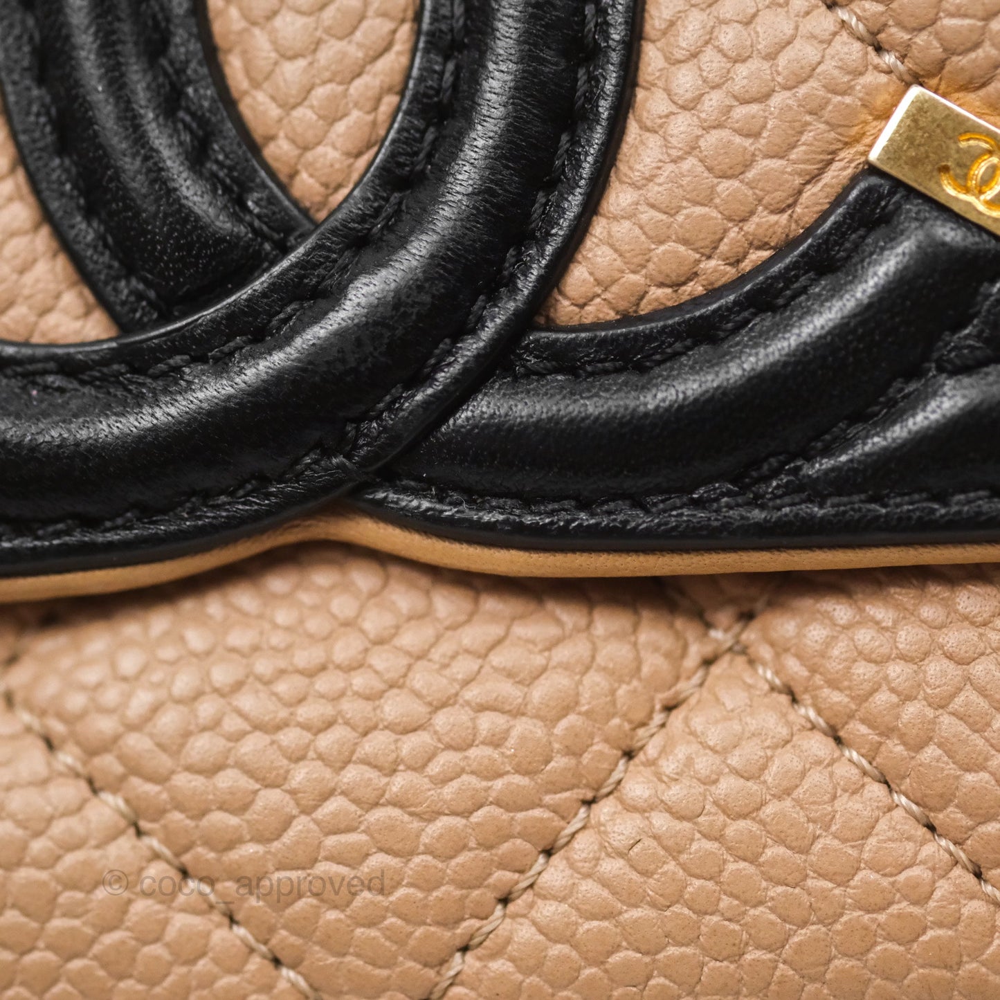 Chanel Small CC Filigree Flap Quilted Beige Black Caviar