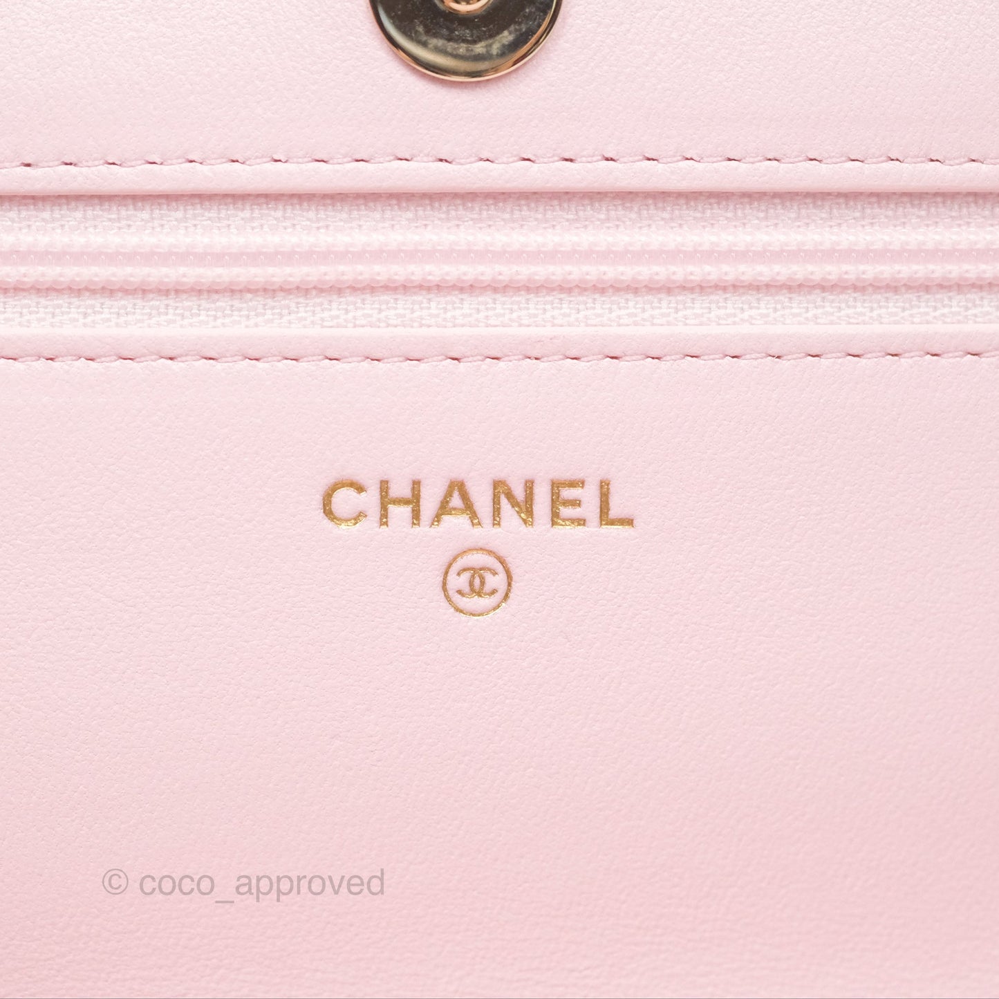 Chanel Wallet On Chain WOC Pearl Chain Iridescent Light Pink Lambskin Gold Hardware