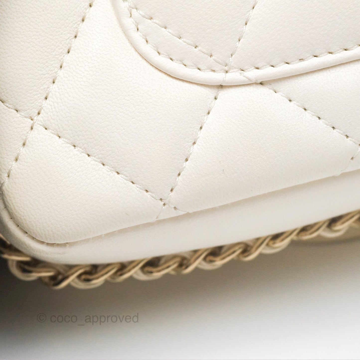Chanel Small Logo Pearl Chain Flap Bag White Lambskin Gold Hardware
