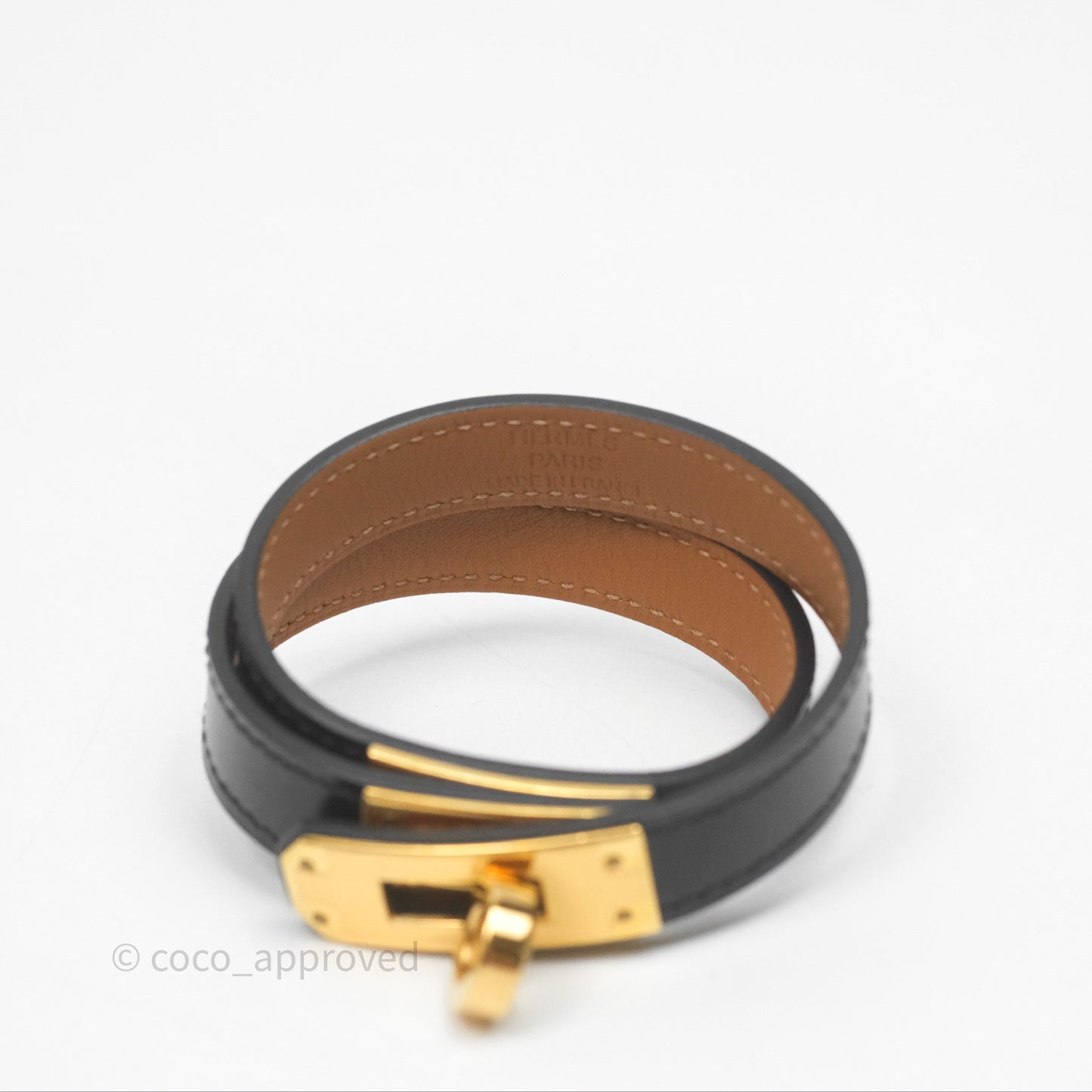 Hermès Kelly Double Tour Box Leather Bracelet Black Gold Hardware