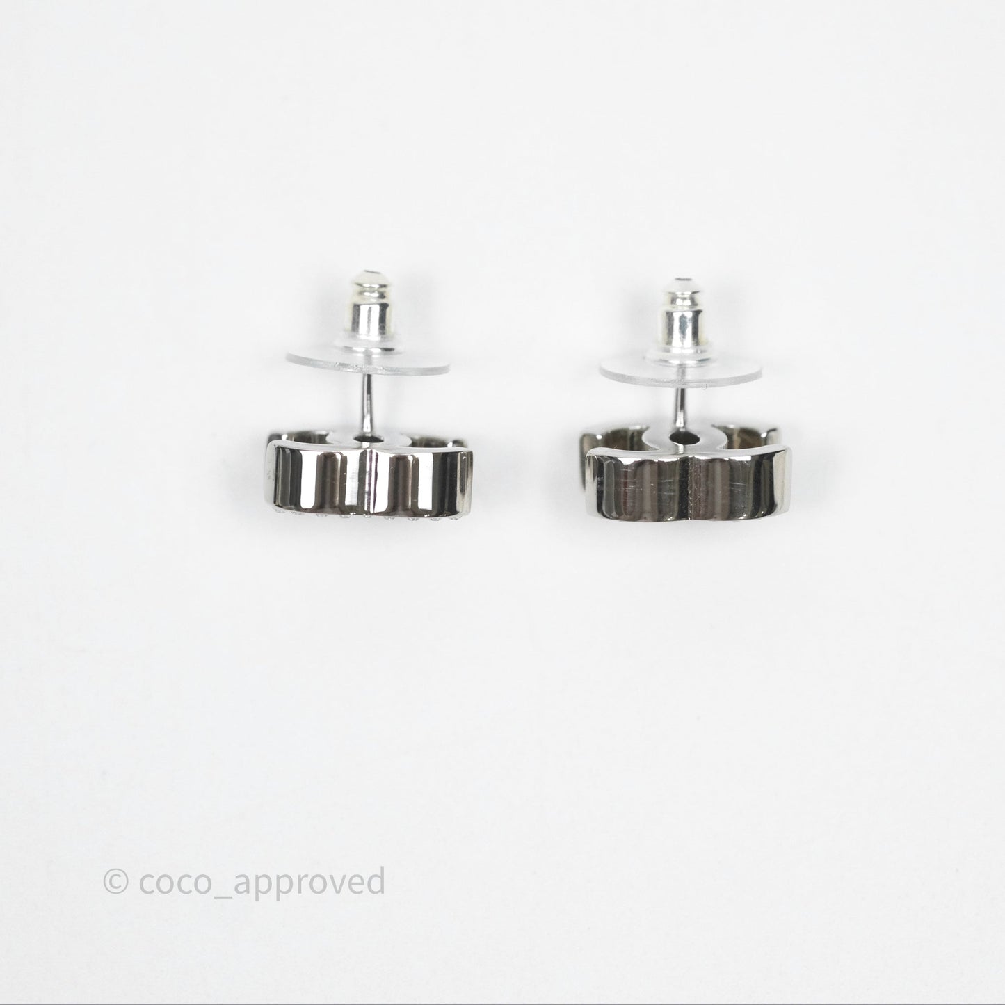 Chanel Crystal CC Earrings Silver Tone 25C