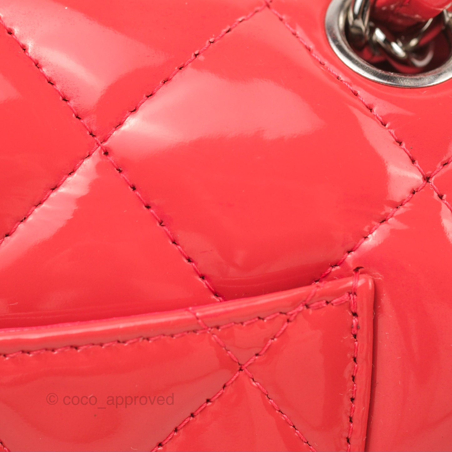 Chanel Jumbo Double Flap Coral Pink Patent Silver Hardware⁣⁣