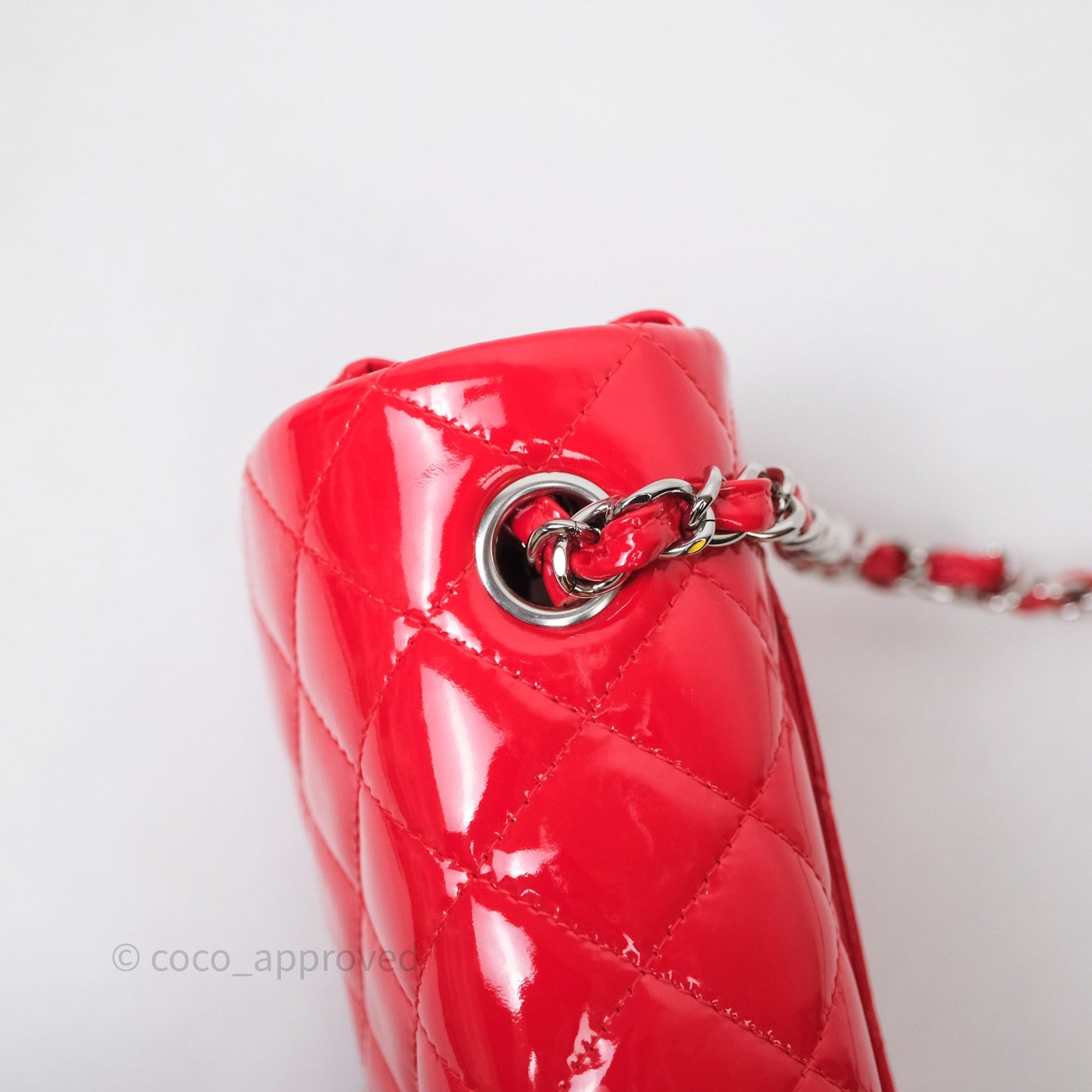 Chanel Mini Rectangular Quilted Red Patent Silver Hardware