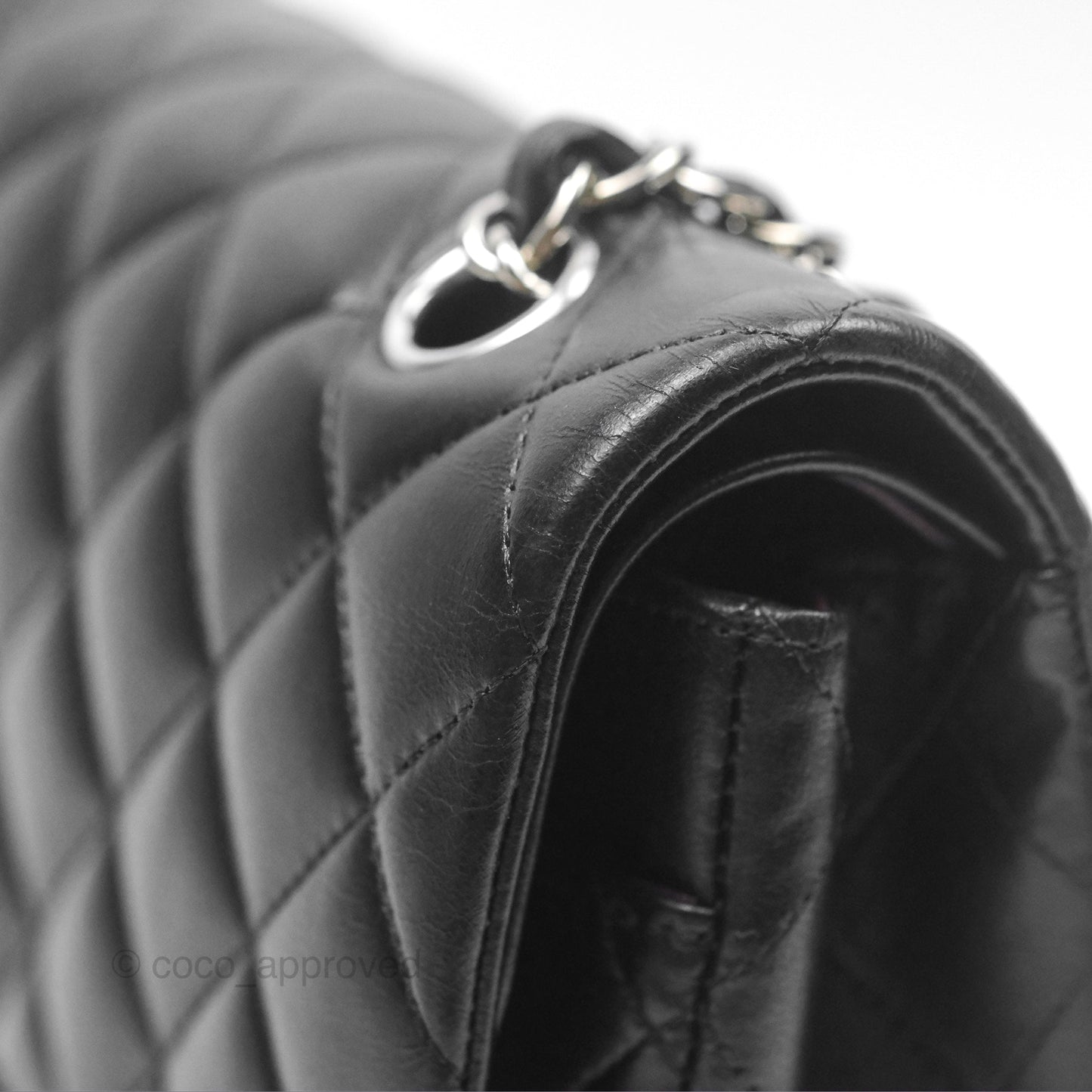 Chanel Classic M/L Medium Flap Quilted Black Lambskin Silver Hardware