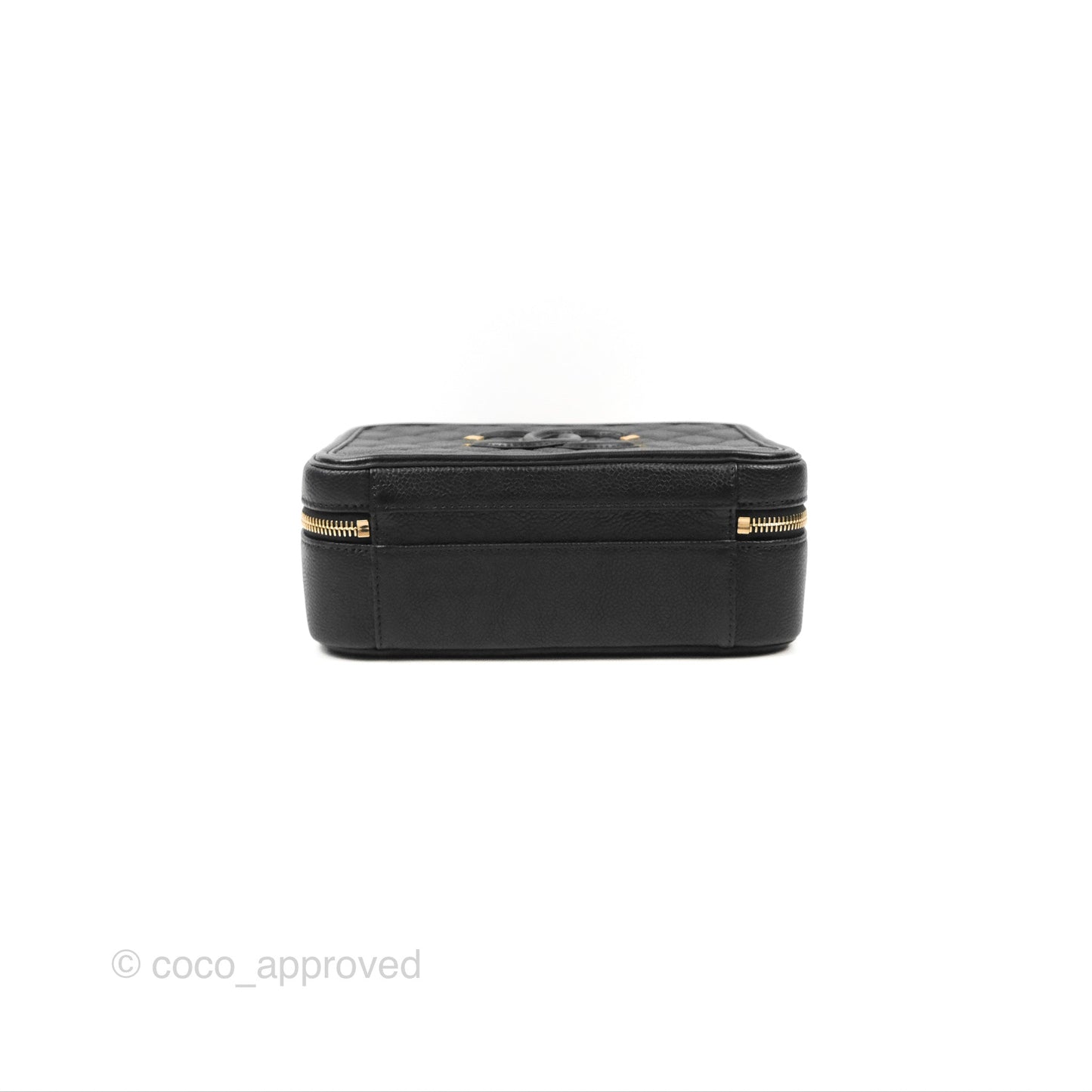 Chanel Quilted Medium CC Filigree Vanity Case Black Caviar Gold Hardware