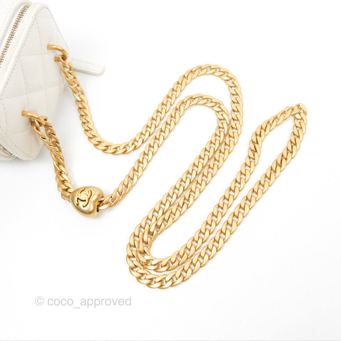 Chanel Quilted Heart Crush Mini Vanity With Chain White Caviar Aged Gold Hardware