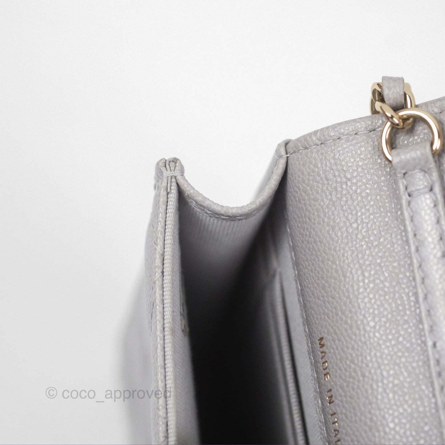 Chanel Quilted Phone Holder Grey Caviar Gold Hardware