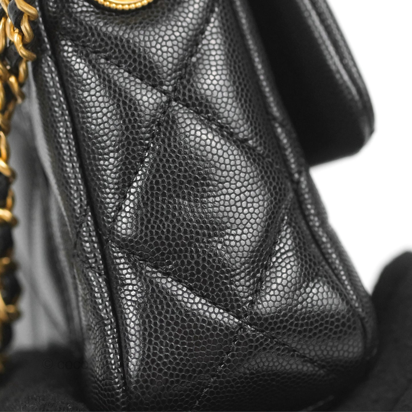 Chanel Small Flap with Coin Charm Black Caviar Aged Gold Hardware 22A
