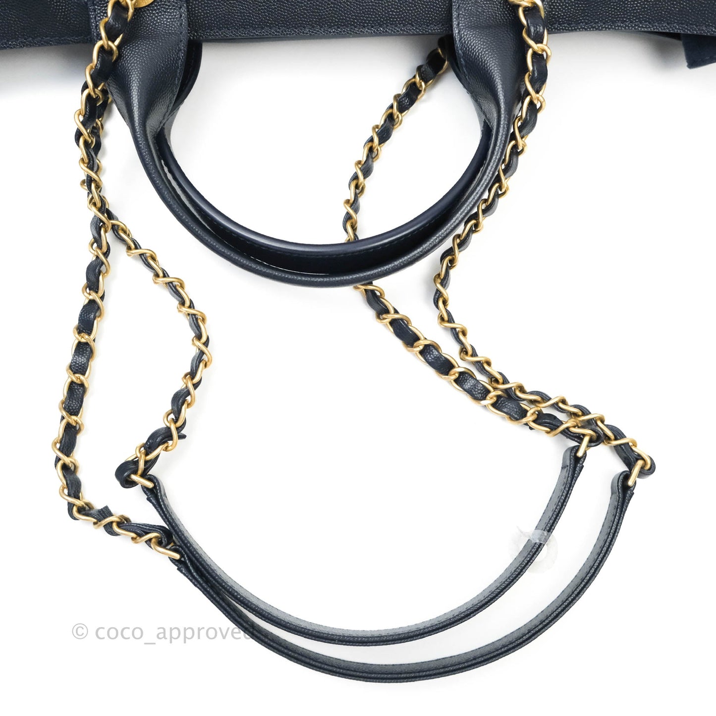 Chanel Medium Studded Navy Caviar Deauville Shopping Bag Aged Gold Hardware