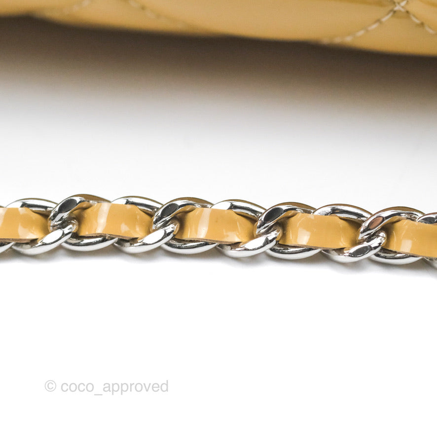 Chanel Quilted Clutch with Chain Beige Patent Silver Hardware