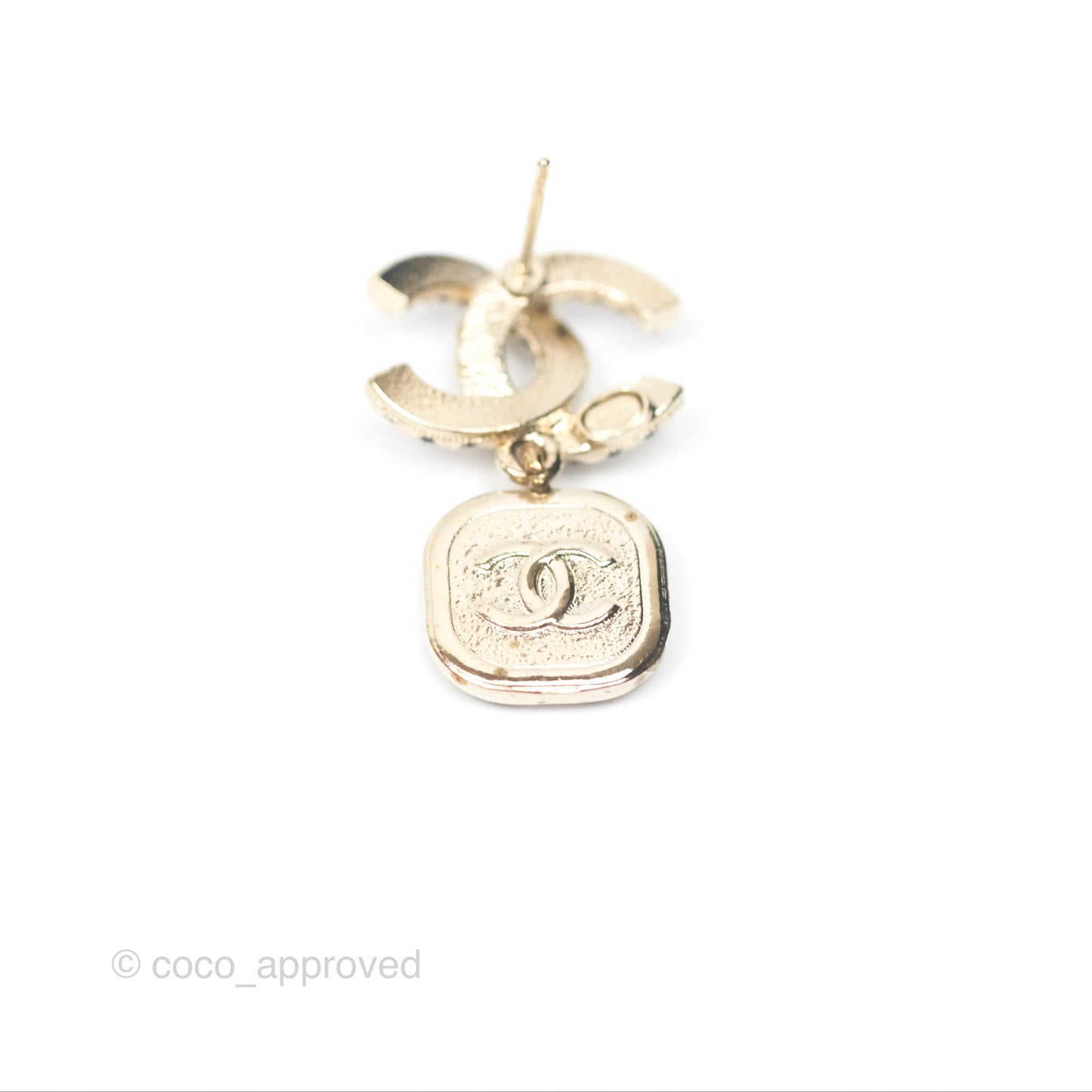 Chanel CC Pearl Black Resin Drop Earrings Gold Tone 21A