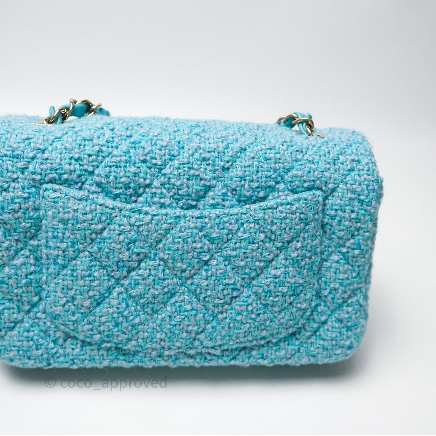 Chanel Quilted Mini Rectangular Flap Blue Tweed Gold Hardware