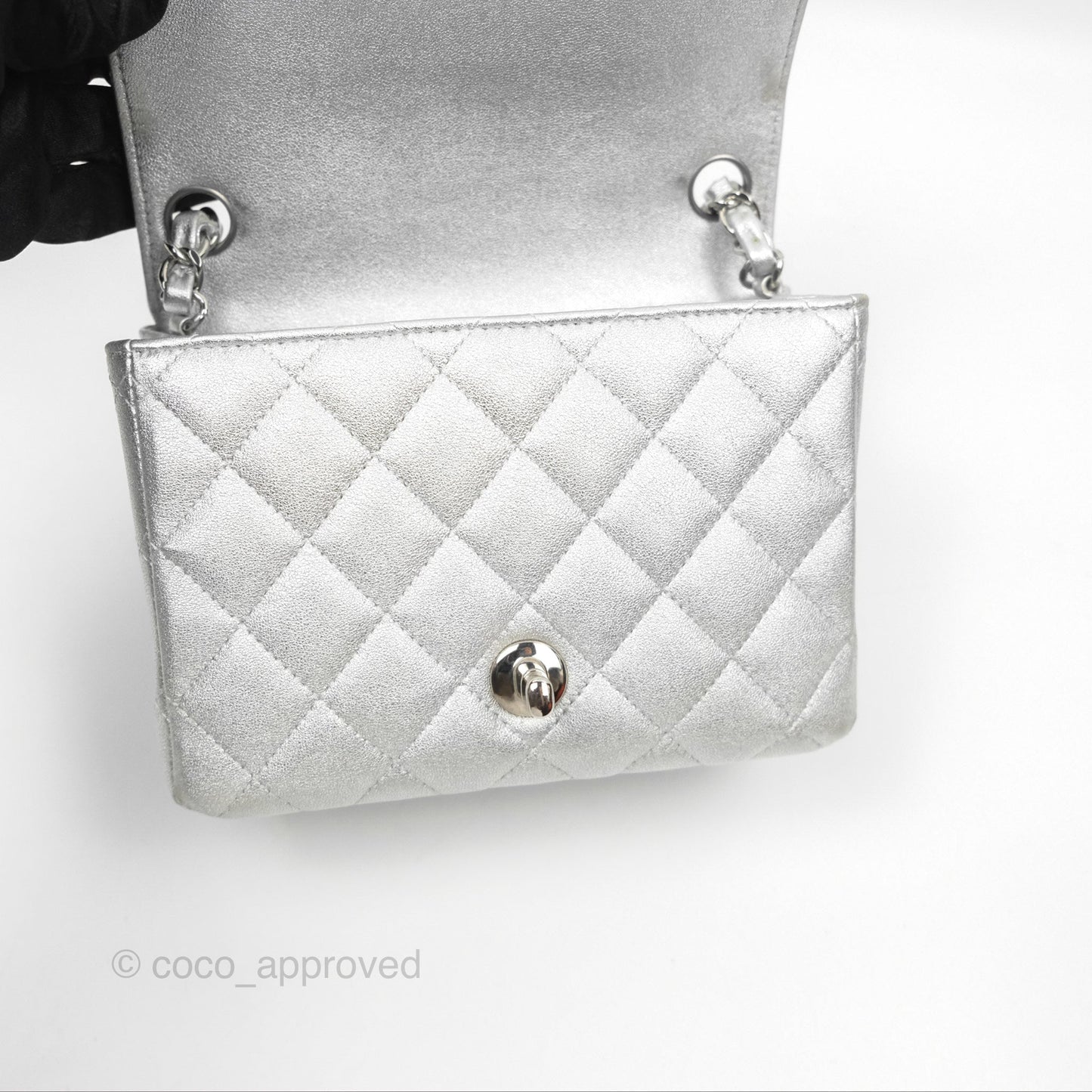 Chanel Classic Quilted Mini Square Flap Silver Lambskin Silver Hardware