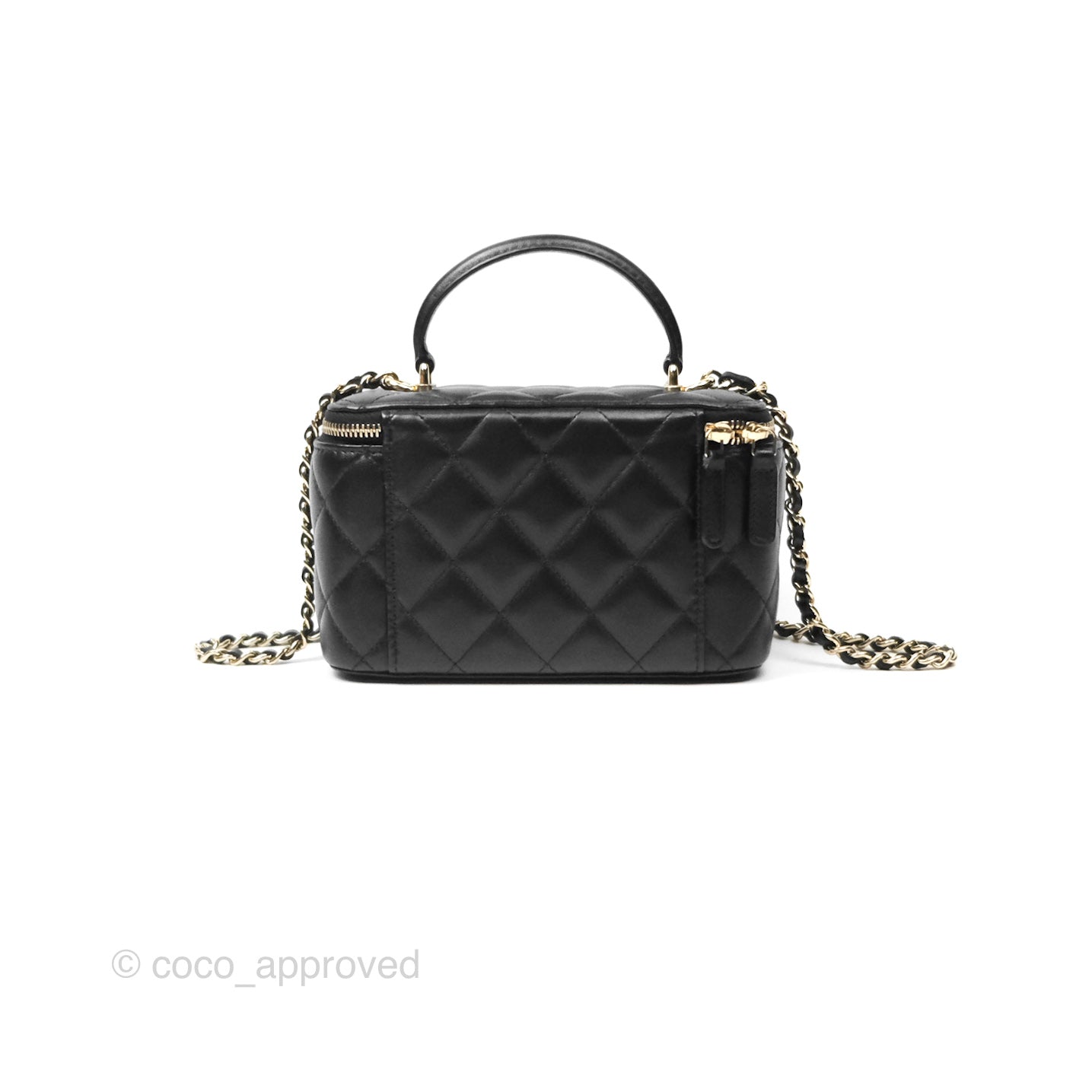 Chanel Vanity Rectangular Top Handle Black Lambskin Gold Hardware