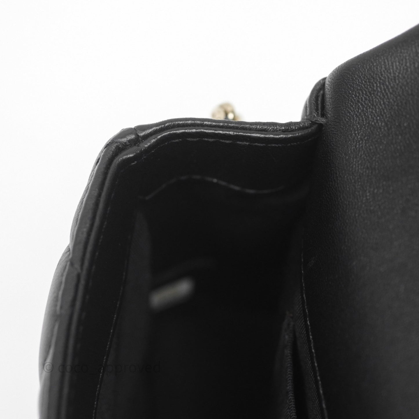 Chanel Logo Pearl Chain Flap Bag Black Lambskin Gold Hardware